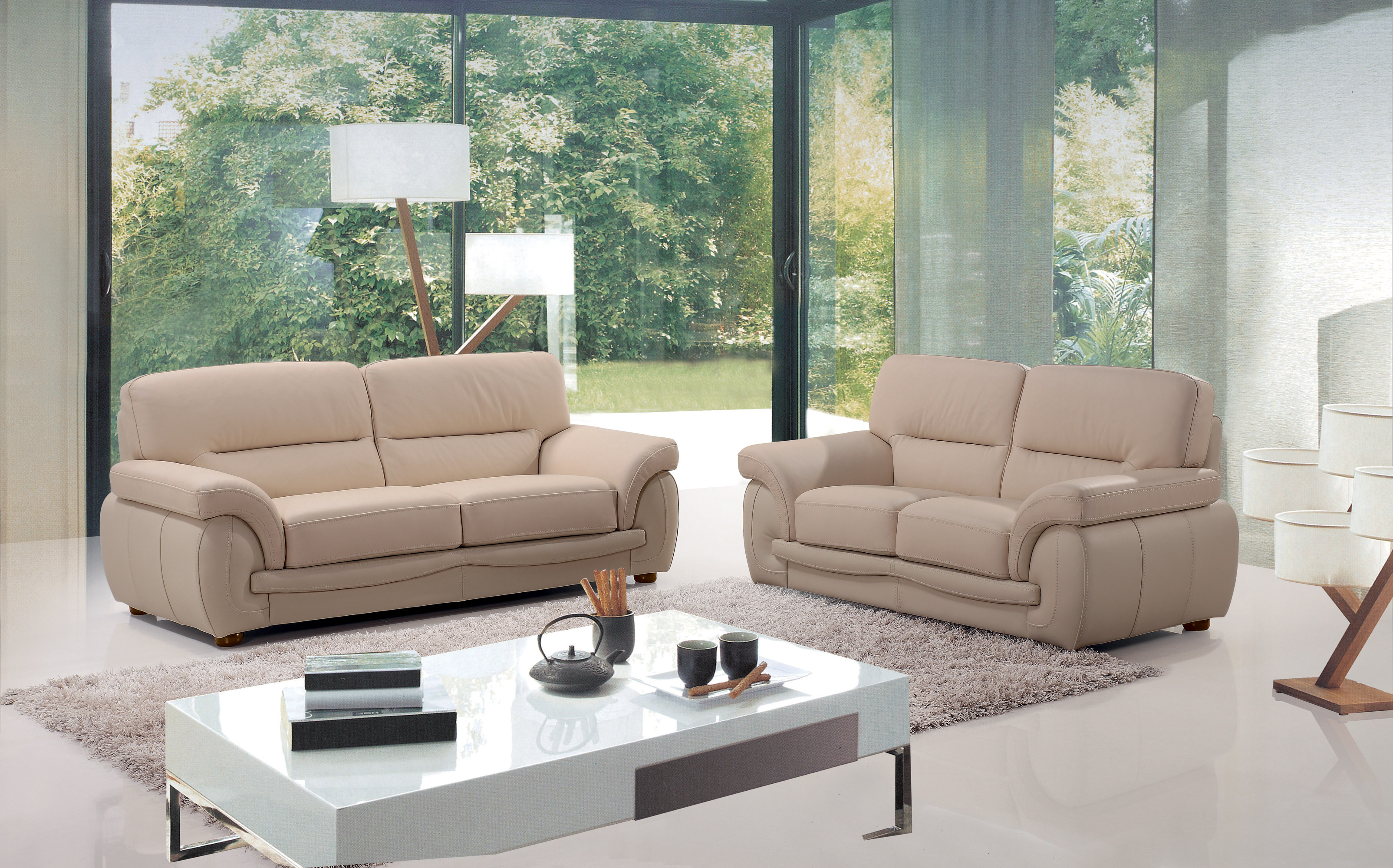 Beige Leather Sofas With Wooden Legs Extra Padded Bh Sienna 