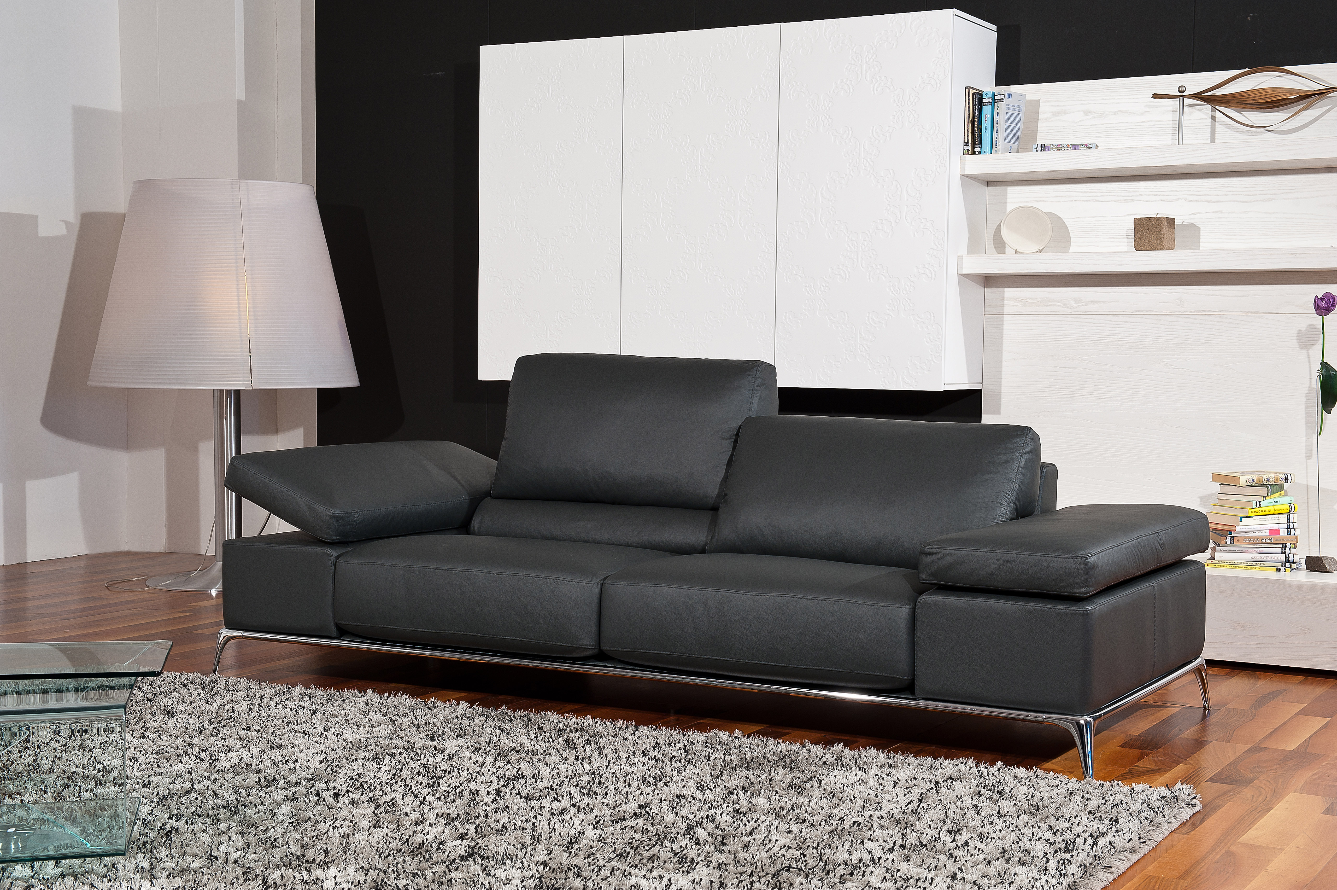 Manhattan Contemporary Black Leather Sofa Set Fresno
