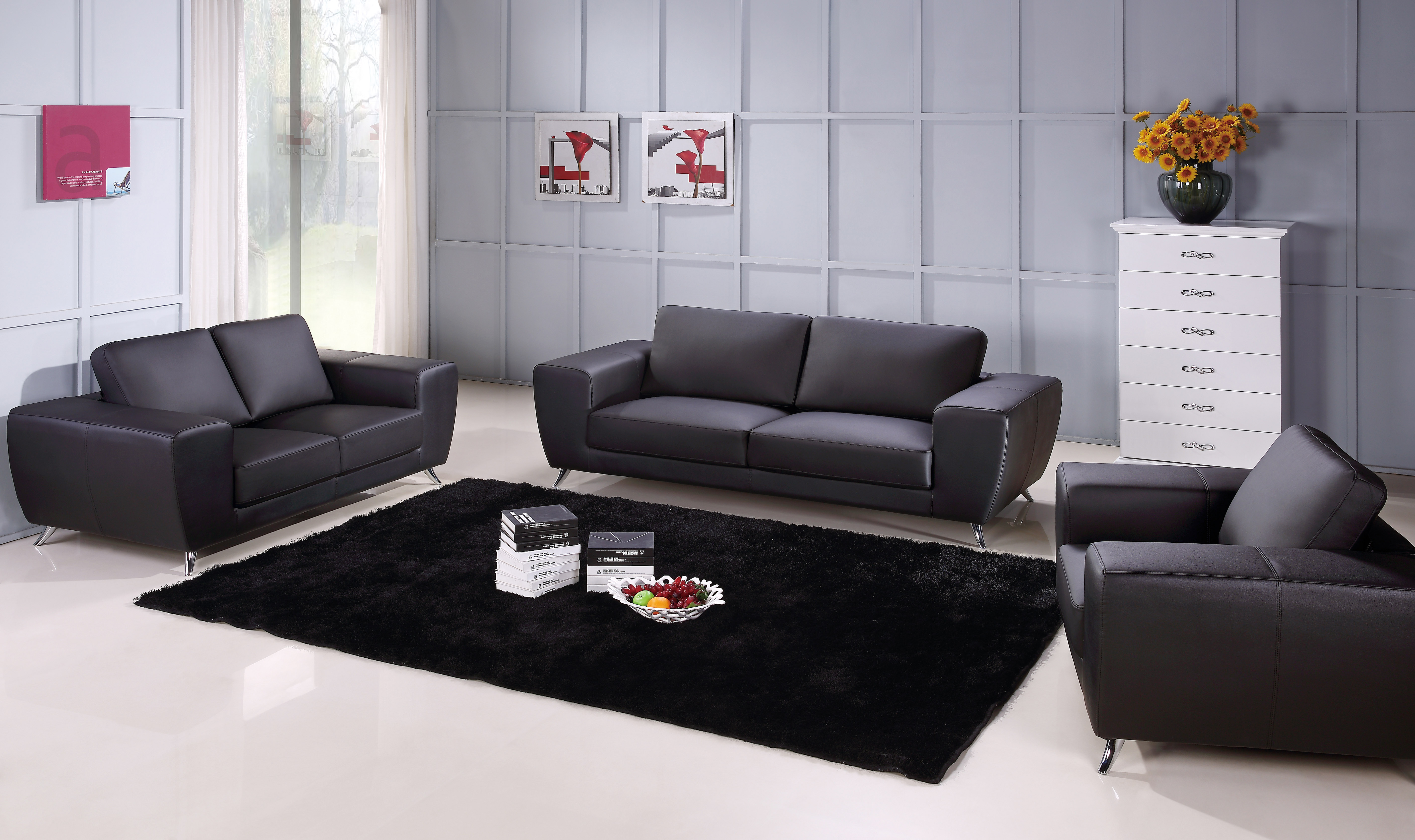 black leather l sofa