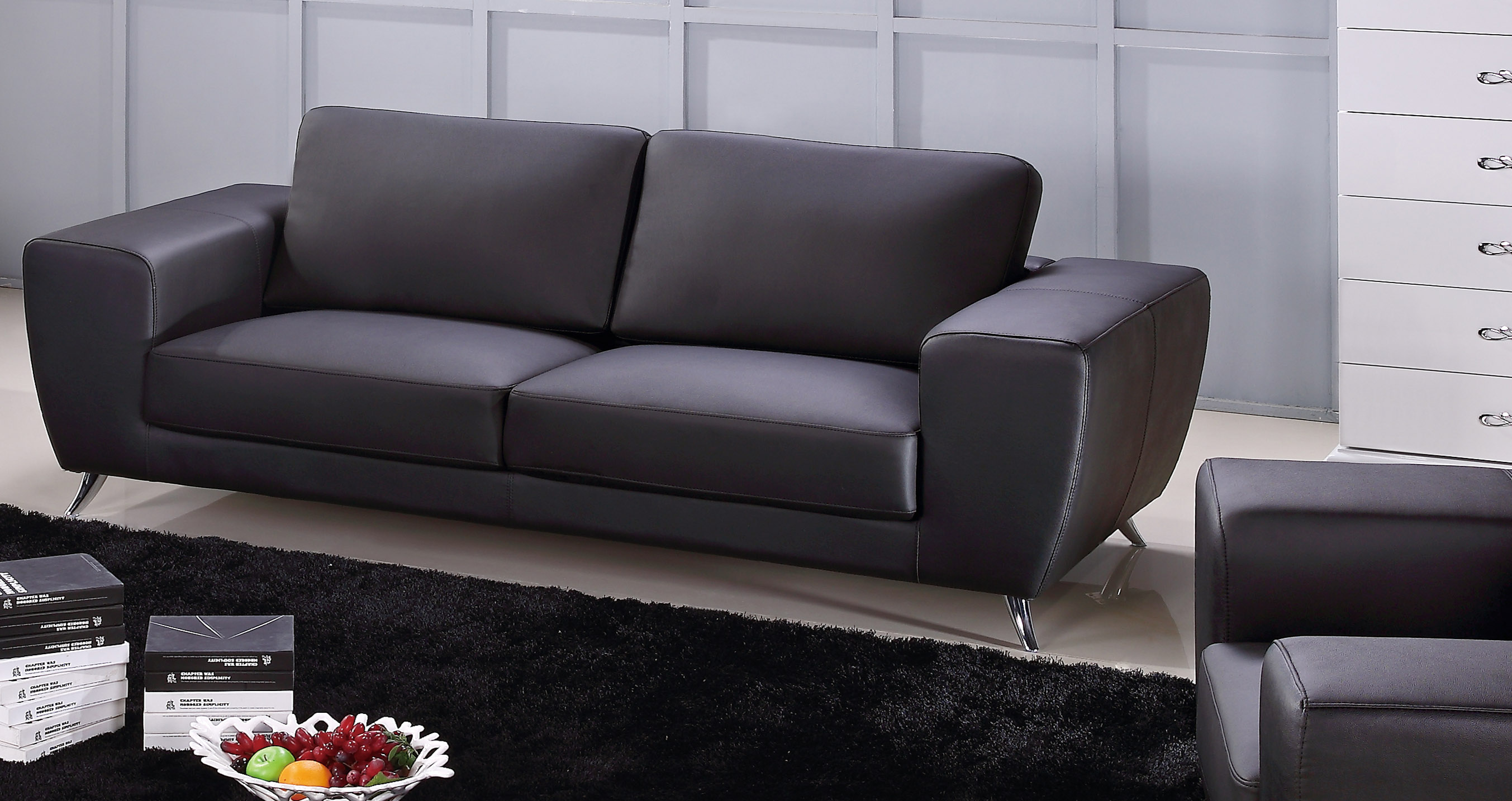 Unique Sofa Set Upholstered in Black Leather - Click Image to Close