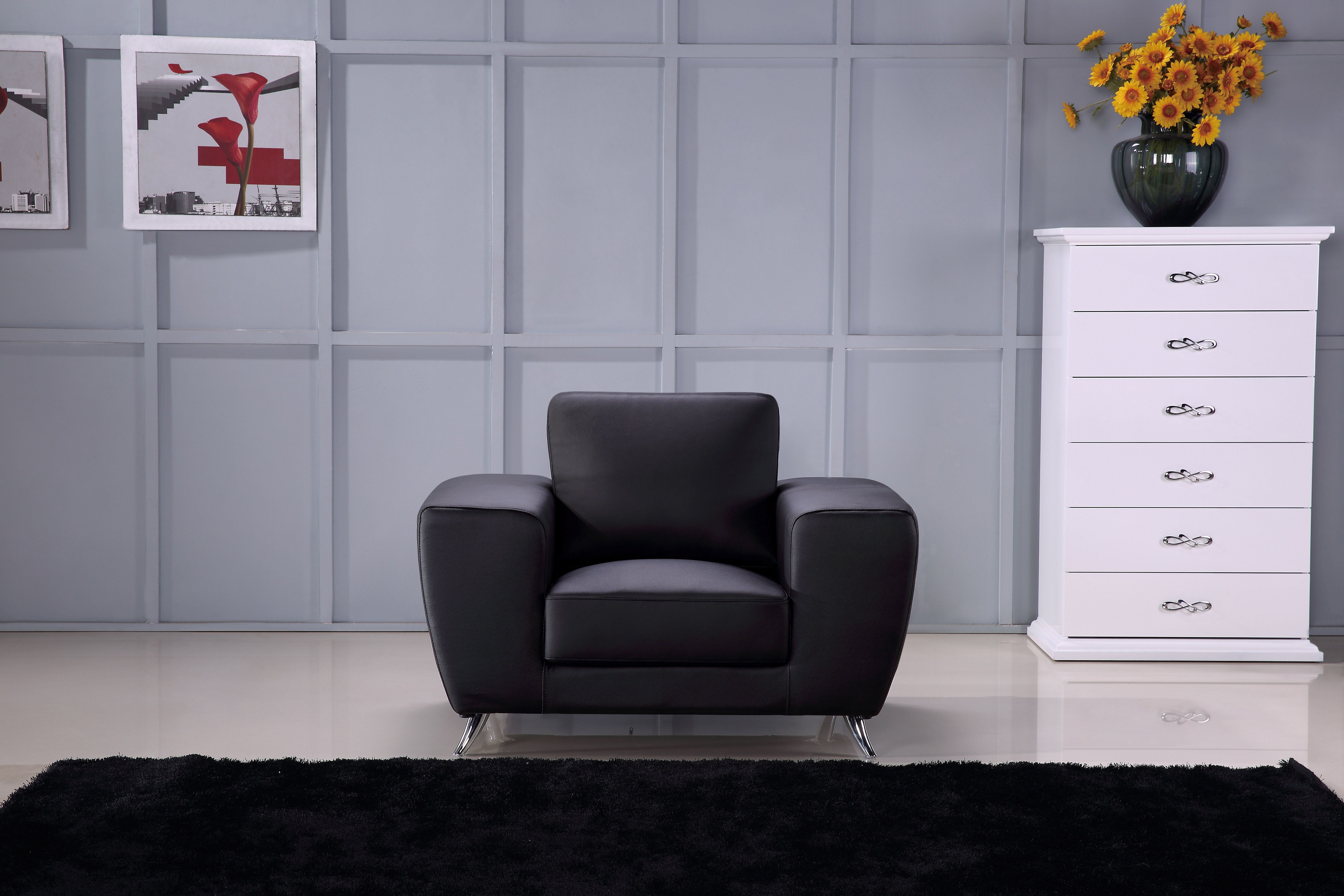 Unique Sofa Set Upholstered in Black Leather - Click Image to Close