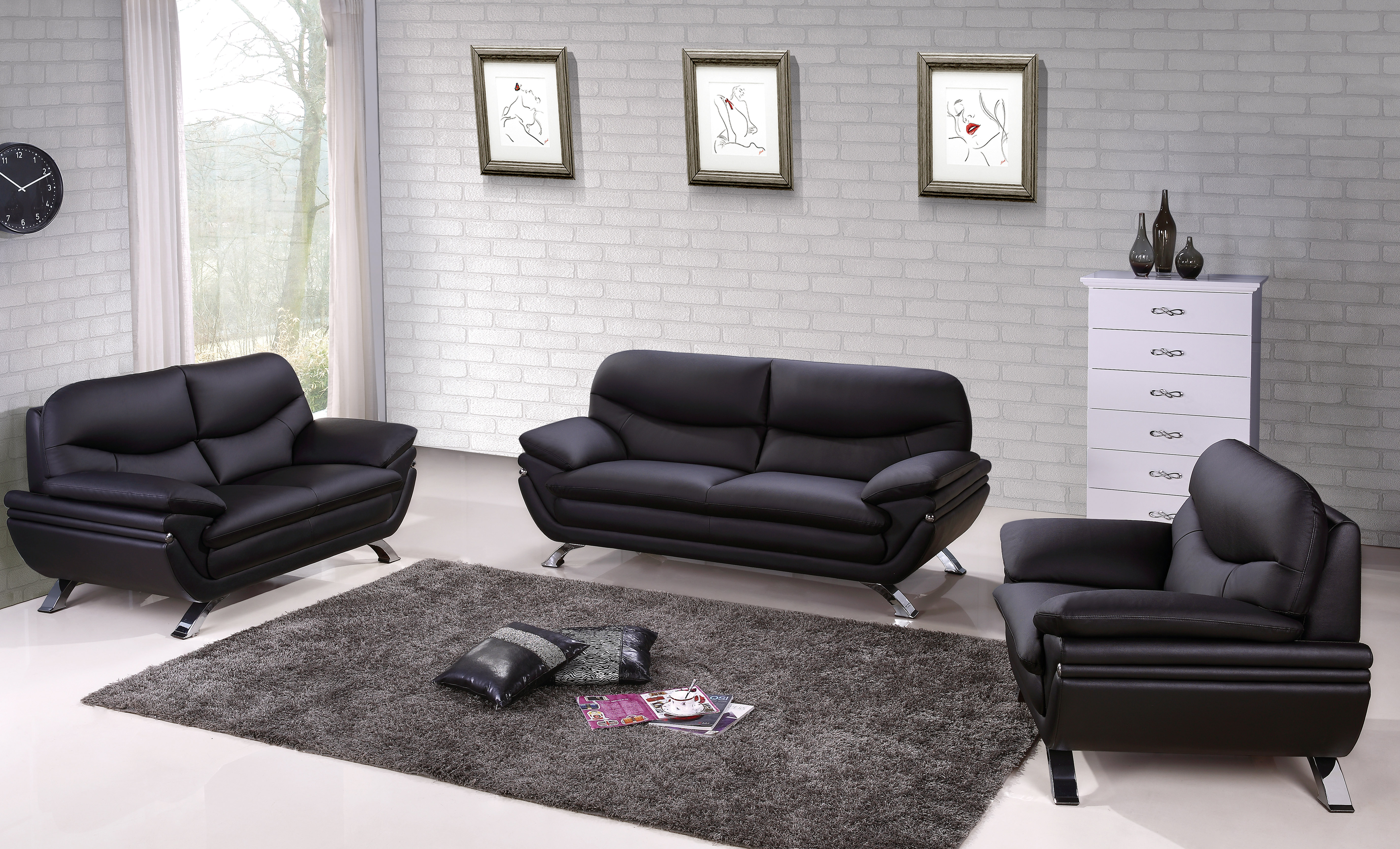 Harmony Ying Yang Contemporary Leather Living Room Sofa Set Memphis