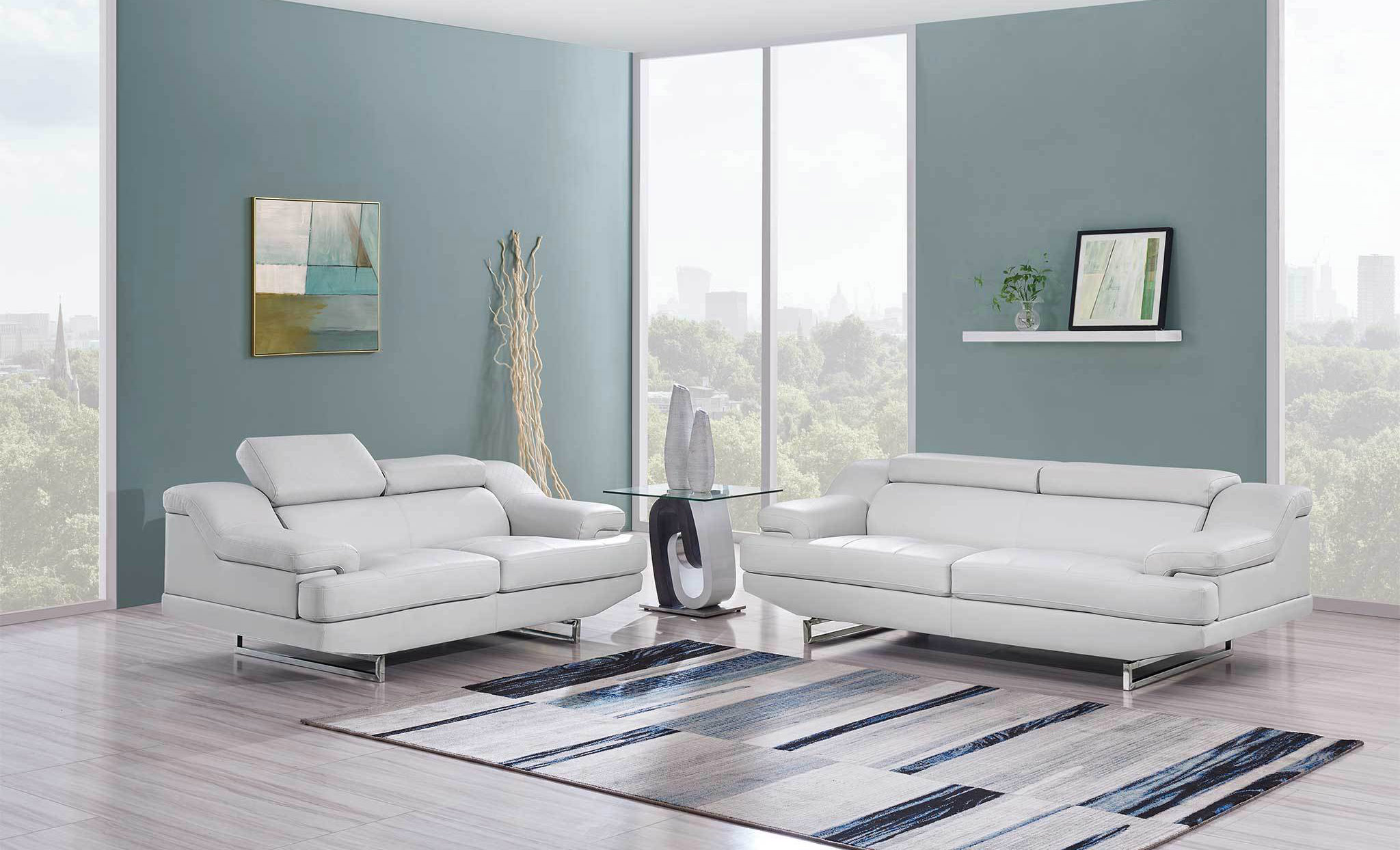 Light Grey Three Piece Sofa Set with Adjustable Headrest - Click Image to Close