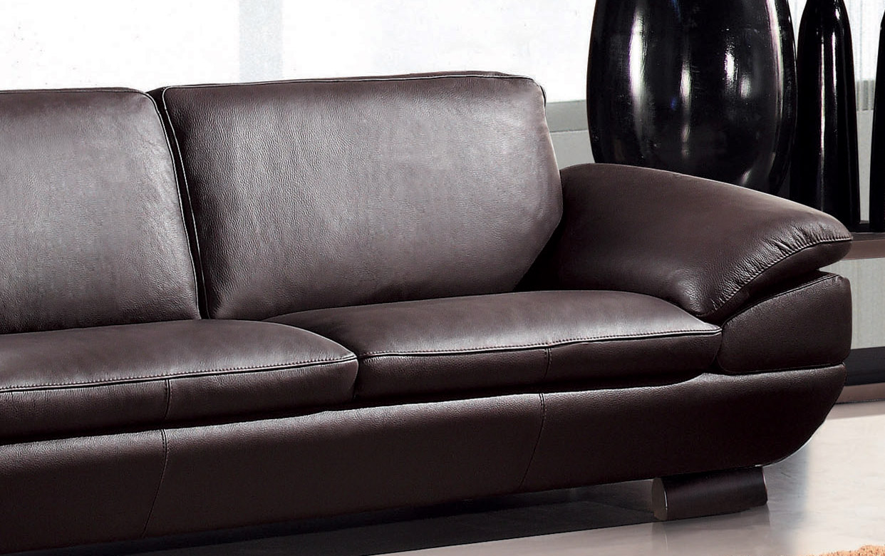 Contemporary Three Piece Sofa Set in Dark Brown Leather - Click Image to Close