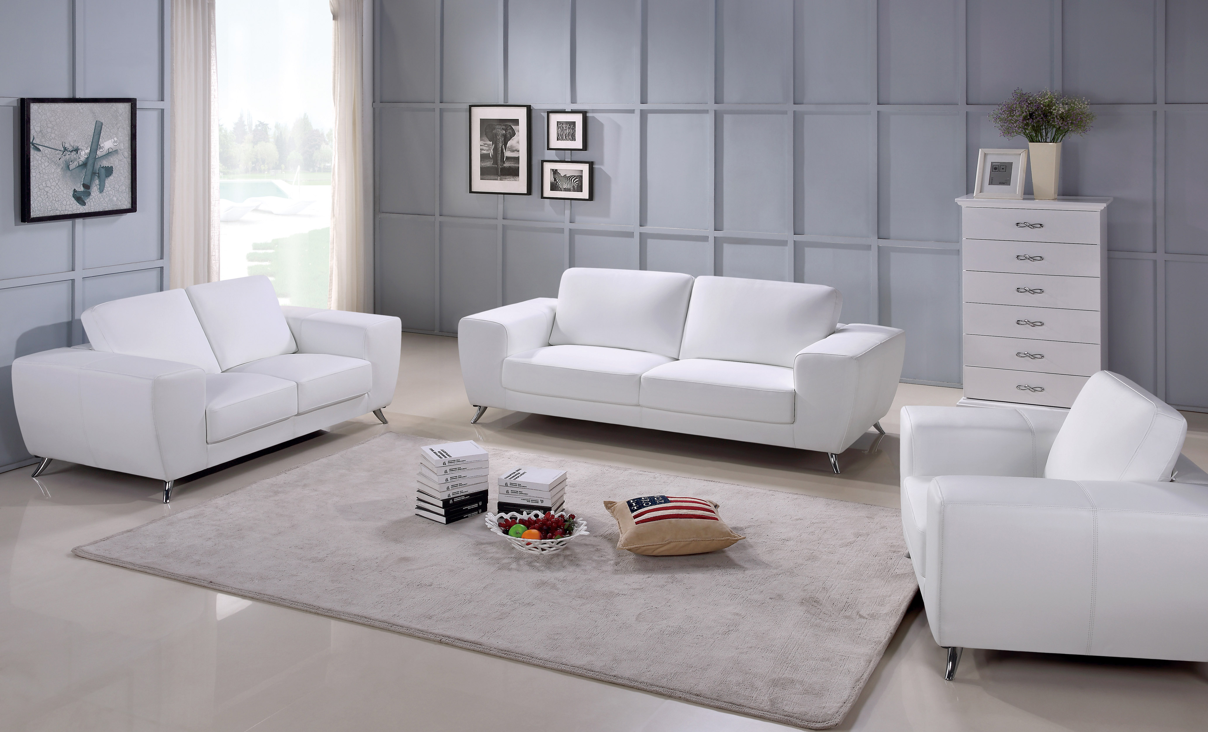 Julie Contemporary Sofa Set with Italian Leather - Click Image to Close