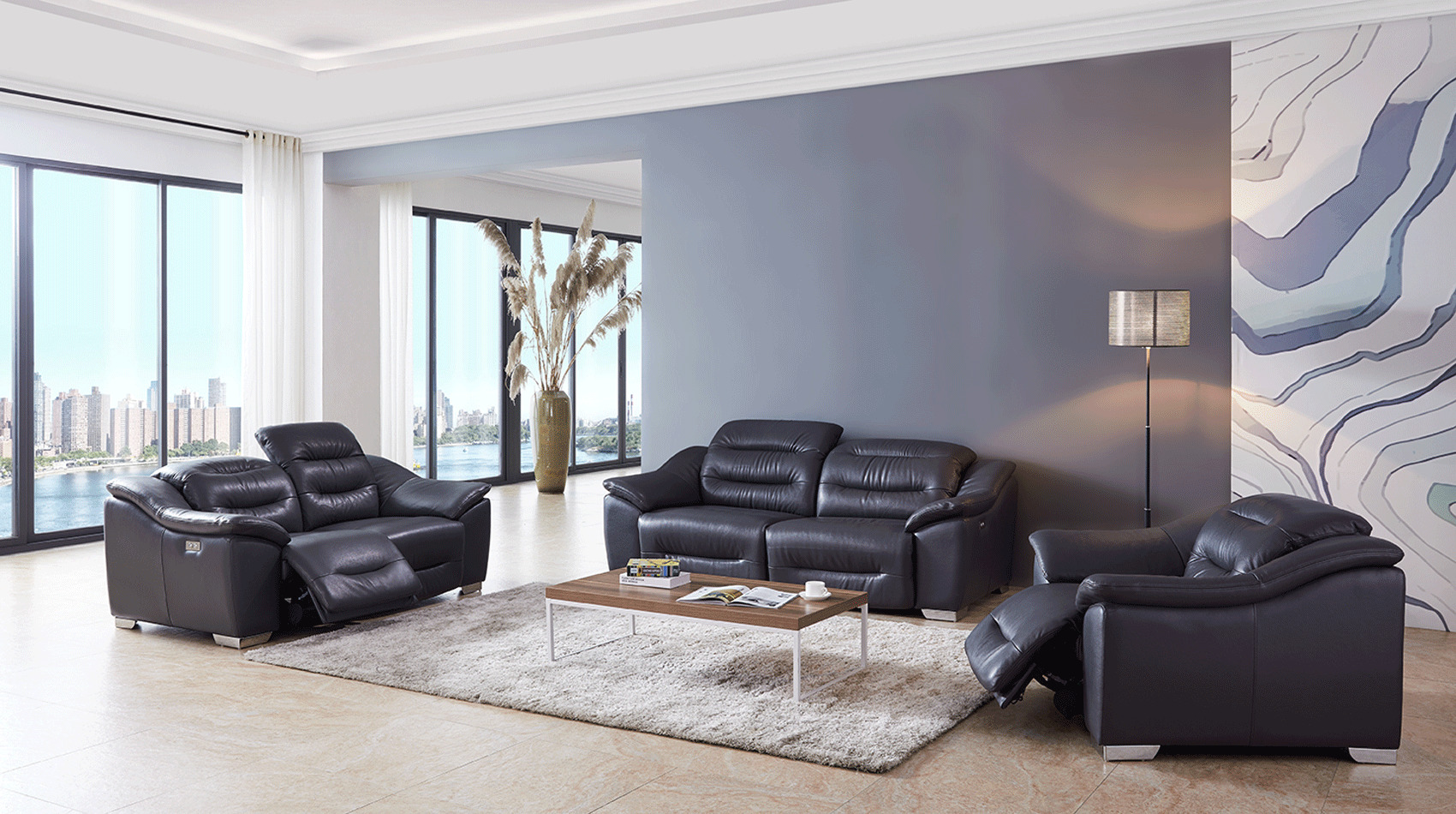 grey leather contemporary living room