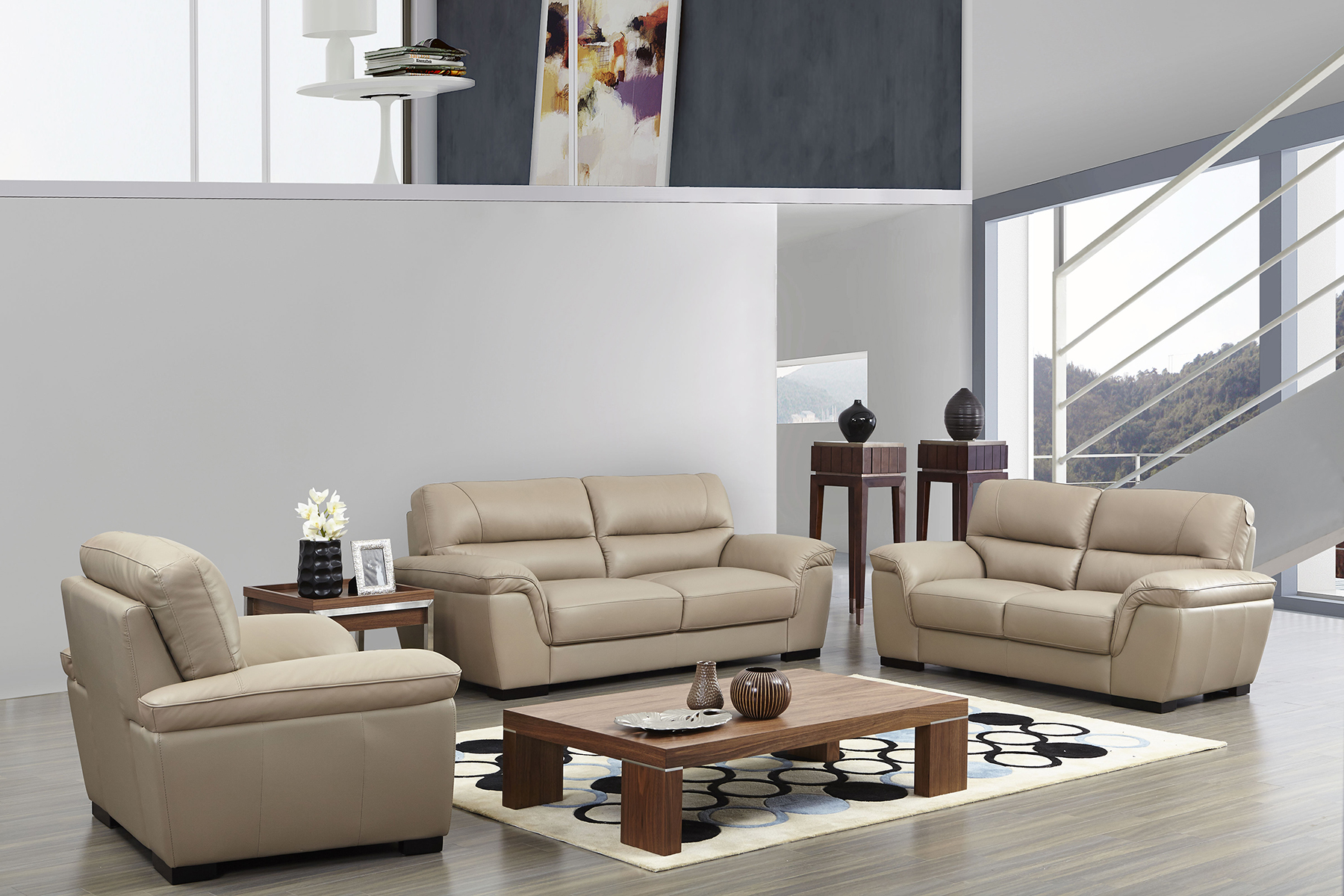 Wtsenates Exciting Living Room Beige Leather Sofa In Collection 6151