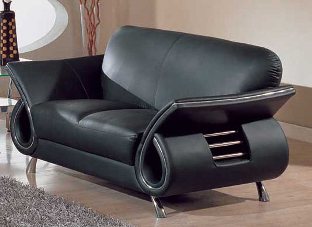 Contemporary Dual Colored or Black Leather Sofa Set w/ Chrome Details - Click Image to Close