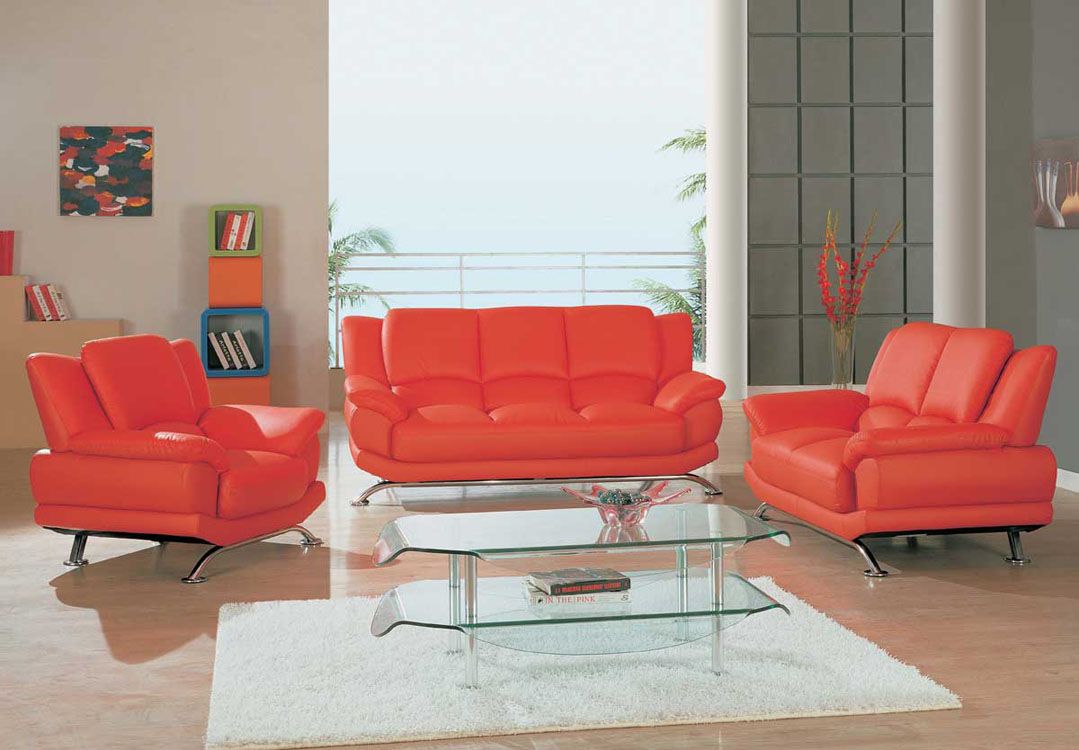 Contemporary Living Room Set in Black Red or Cappuccino Leather - Click Image to Close