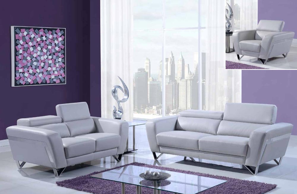 Gray Leather Sofa Set With Chrome Legs And Adjule Headrest Gray Leather Sofa Set With Chrome Legs And Adjule Headrest Seattle Washington Gf7120g