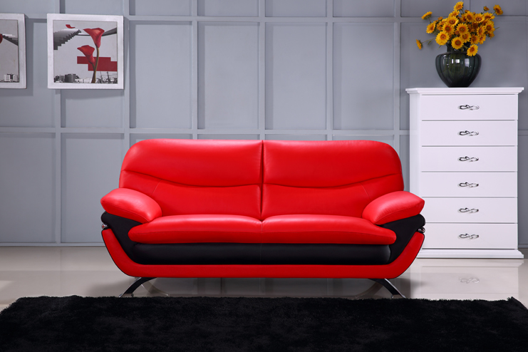 Multi-Toned Contemporary Leather Sofa Set with Metal Legs - Click Image to Close