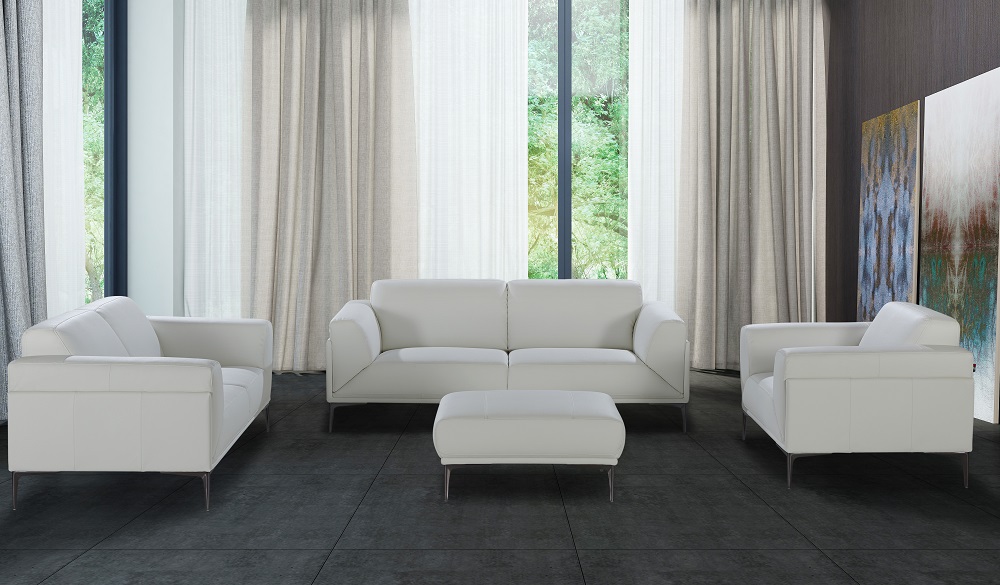 Manhattan Contemporary White Leather Sofa Set - Click Image to Close