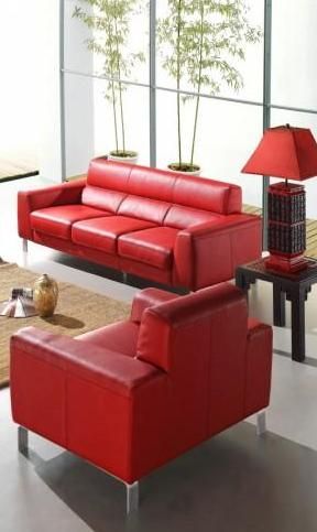 Italian Leather Sofa Set in Red - Click Image to Close