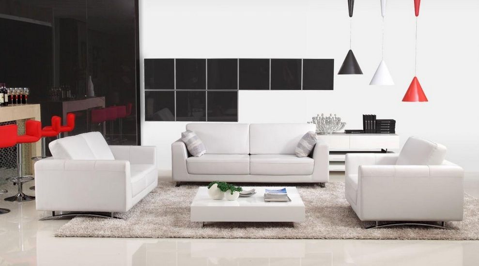 Elegant 3pc Contemporary White Bonded Leather Sofa Set Bakersfield Quality Bonded Leather Modern Designer Sofas