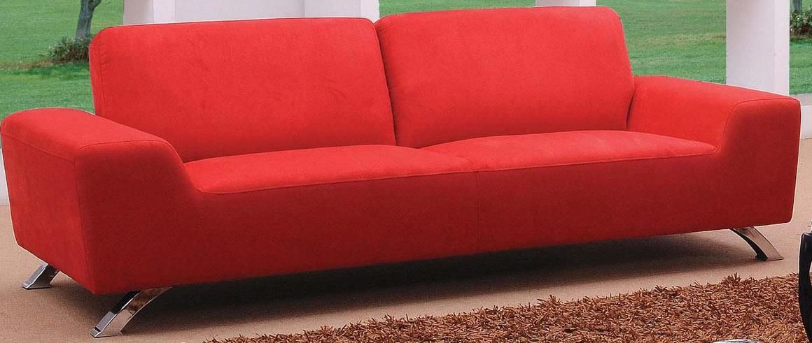 Sunset Contemporary Fabric Red Sofa Set - Click Image to Close