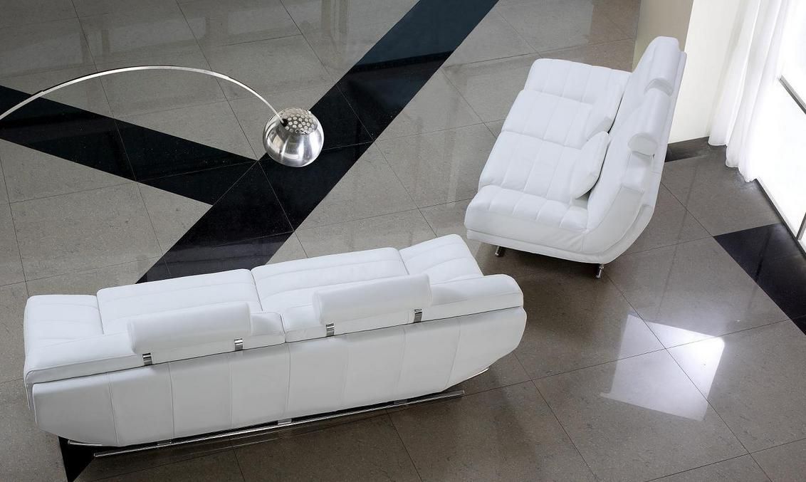 Viper White Leather Sofa Set with Adjustable Headrests - Click Image to Close