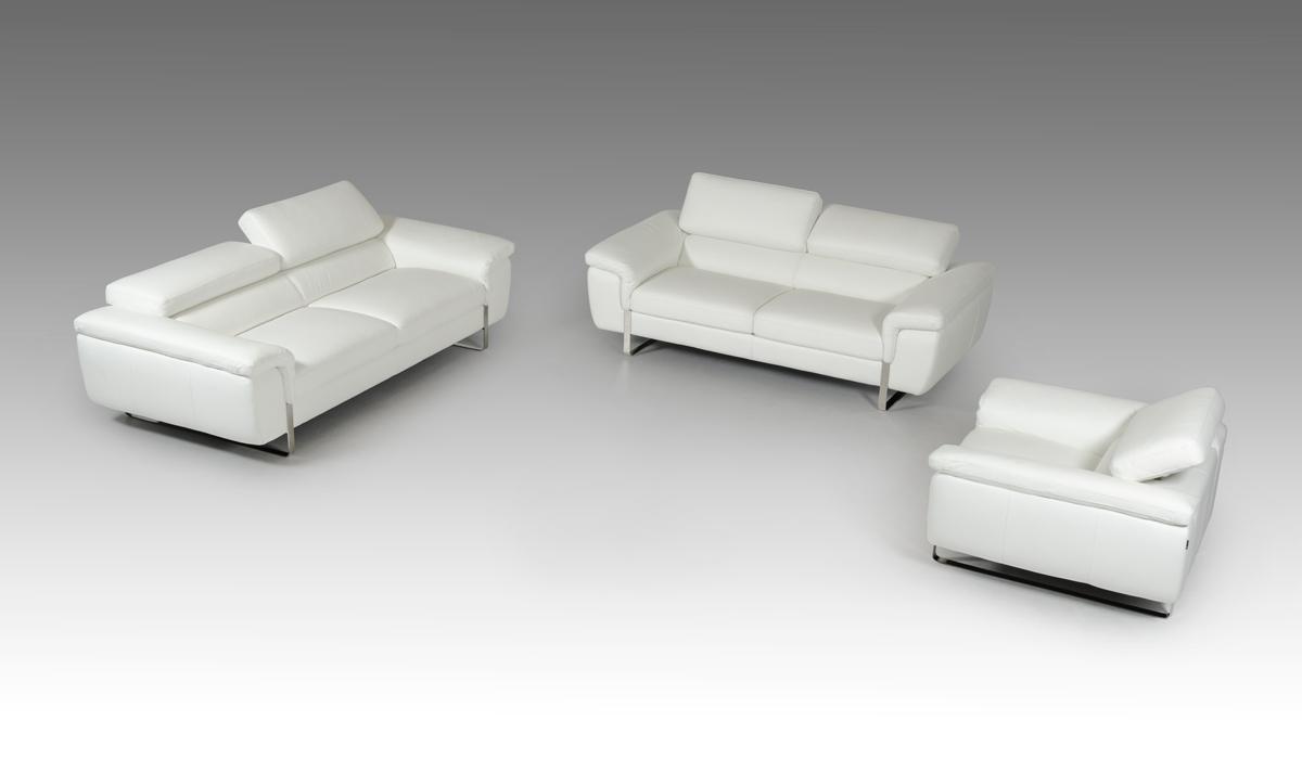 Italian Made White Leather Sofa Set with Adjustable Headrests - Click Image to Close