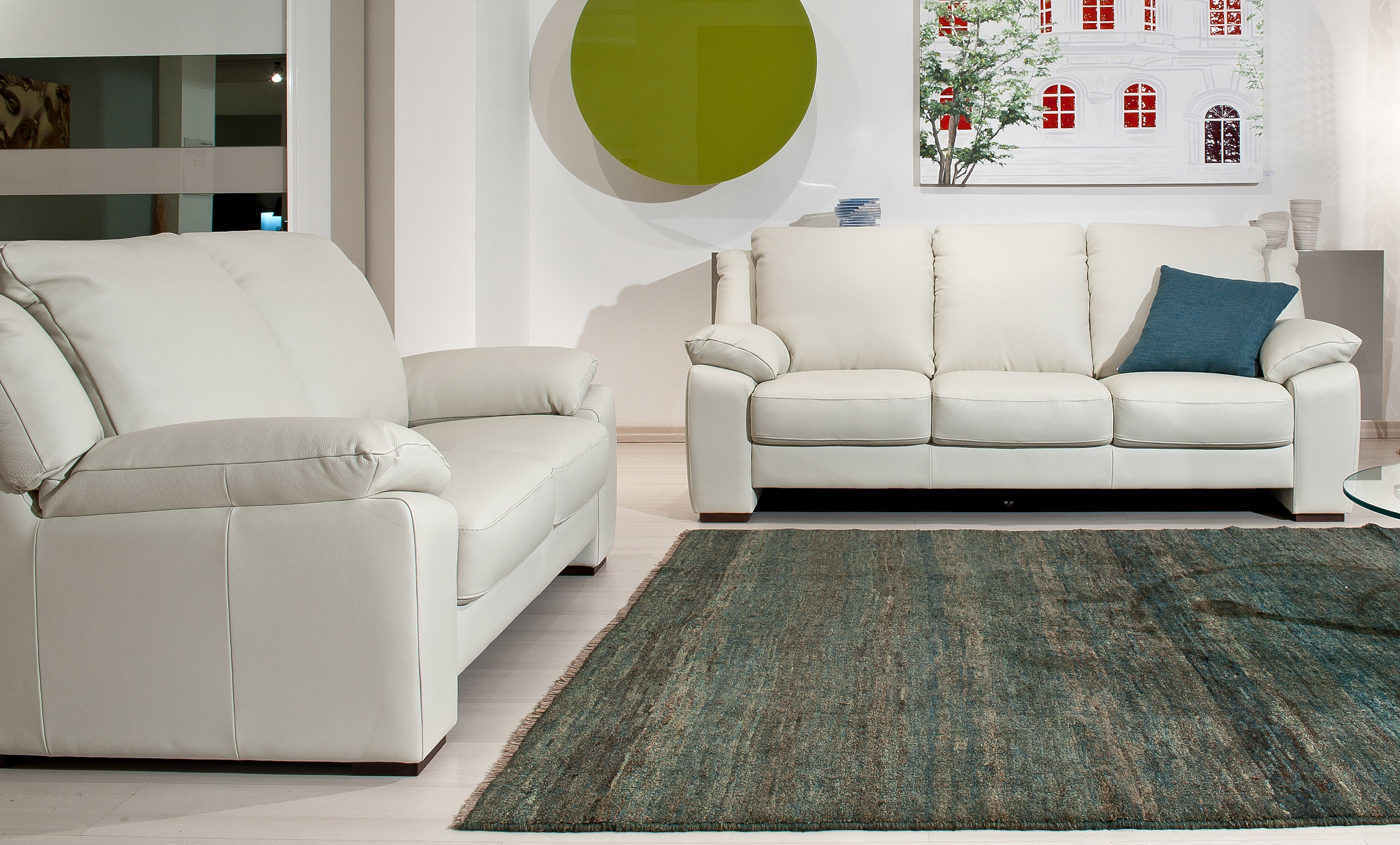 White Elegant Leather Sofa Set with Throw Pillows - Click Image to Close
