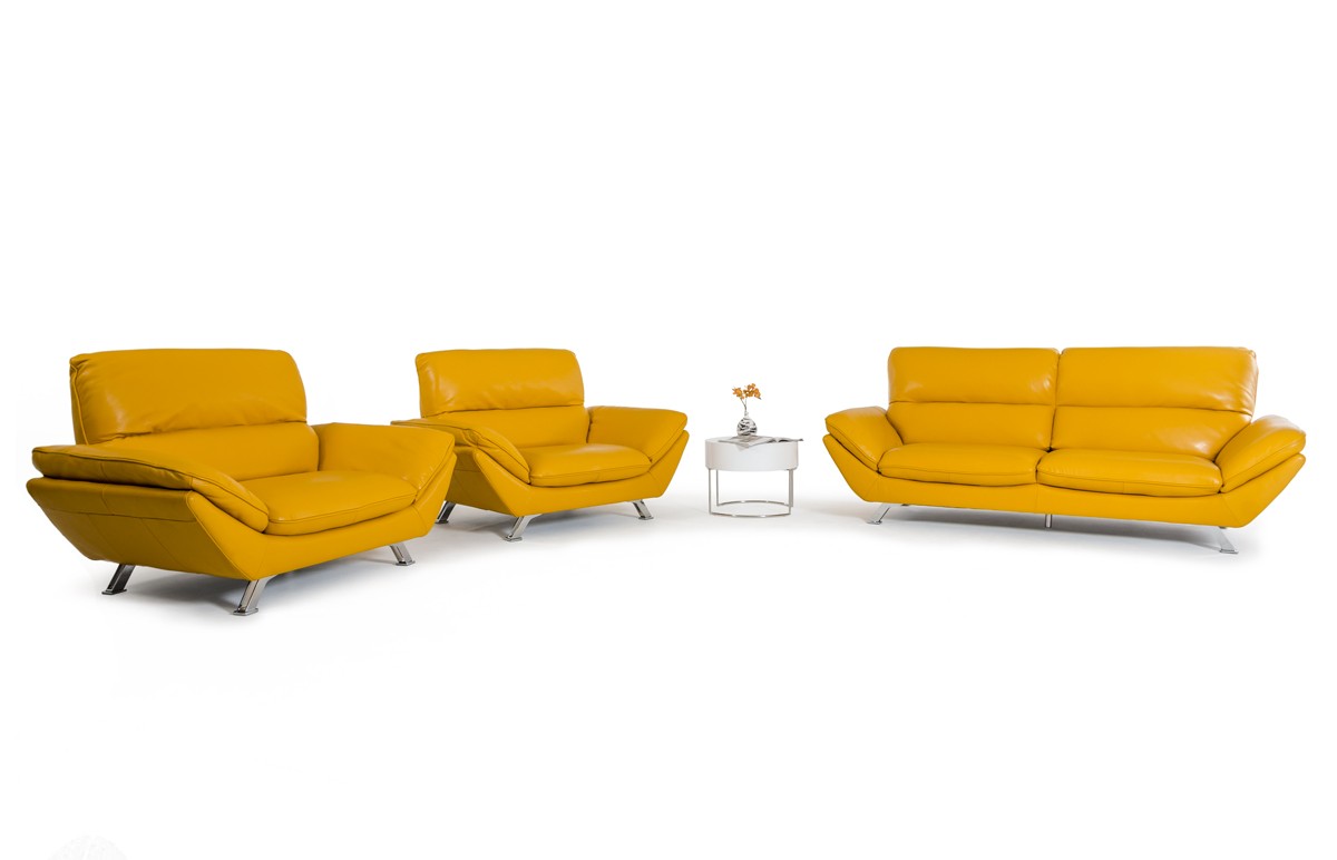 Bright Yellow Italian Genuine Leather Sofa Set Detroit Michigan Vig Genuine And Italian Leather Modern Designer Sofas