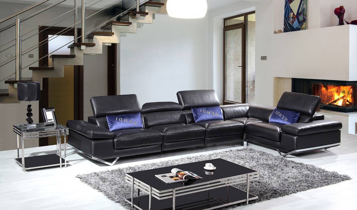 Contemporary Style Tufted Leather Corner Sectional Sofa - Click Image to Close