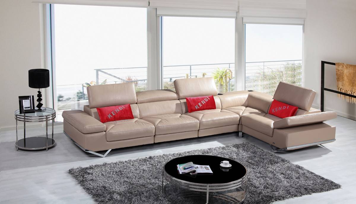 Contemporary Style Tufted Leather Corner Sectional Sofa - Click Image to Close