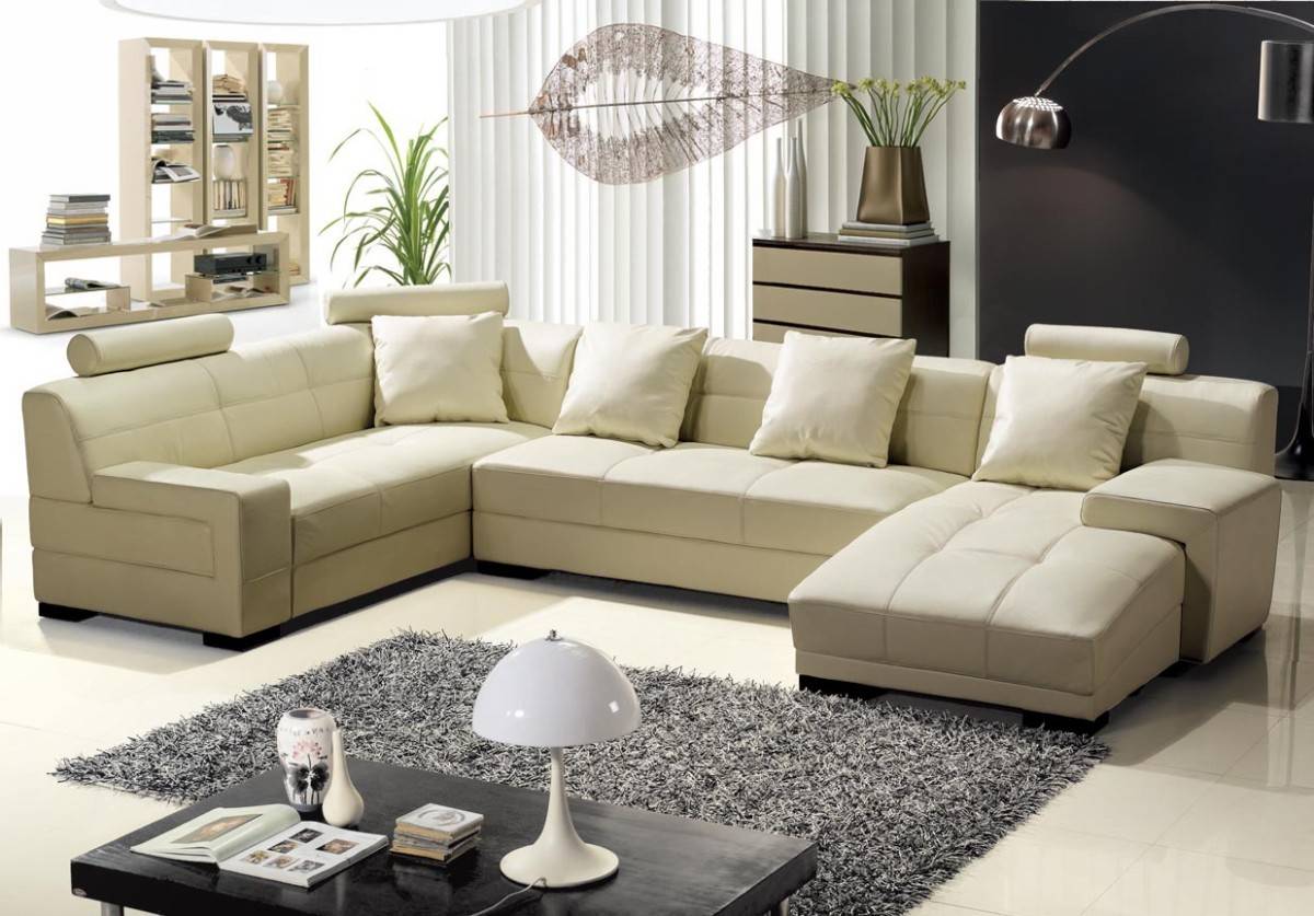 Beige Sofa With Tufted Seats And Pillows V 3334b 