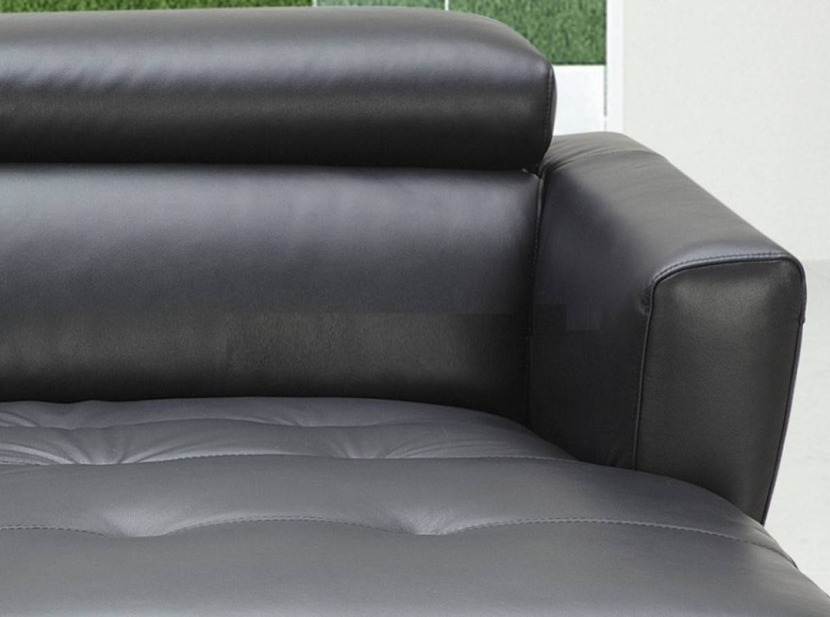Black Leather Contemporary Sectional Sofa with Tufted Seating - Click Image to Close