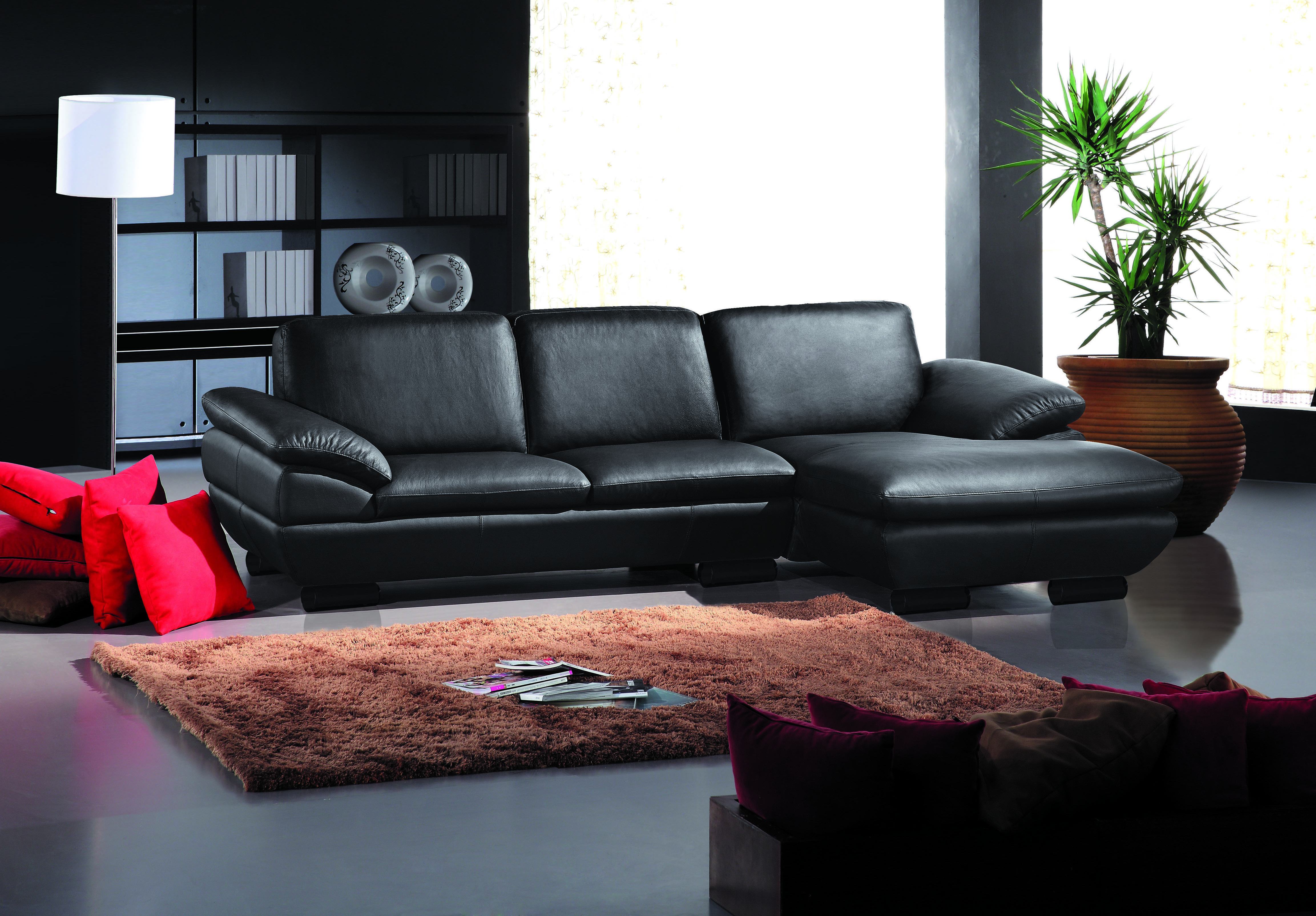Black Real Leather Sectional Sofa Soft Cushions Bh Prestige 