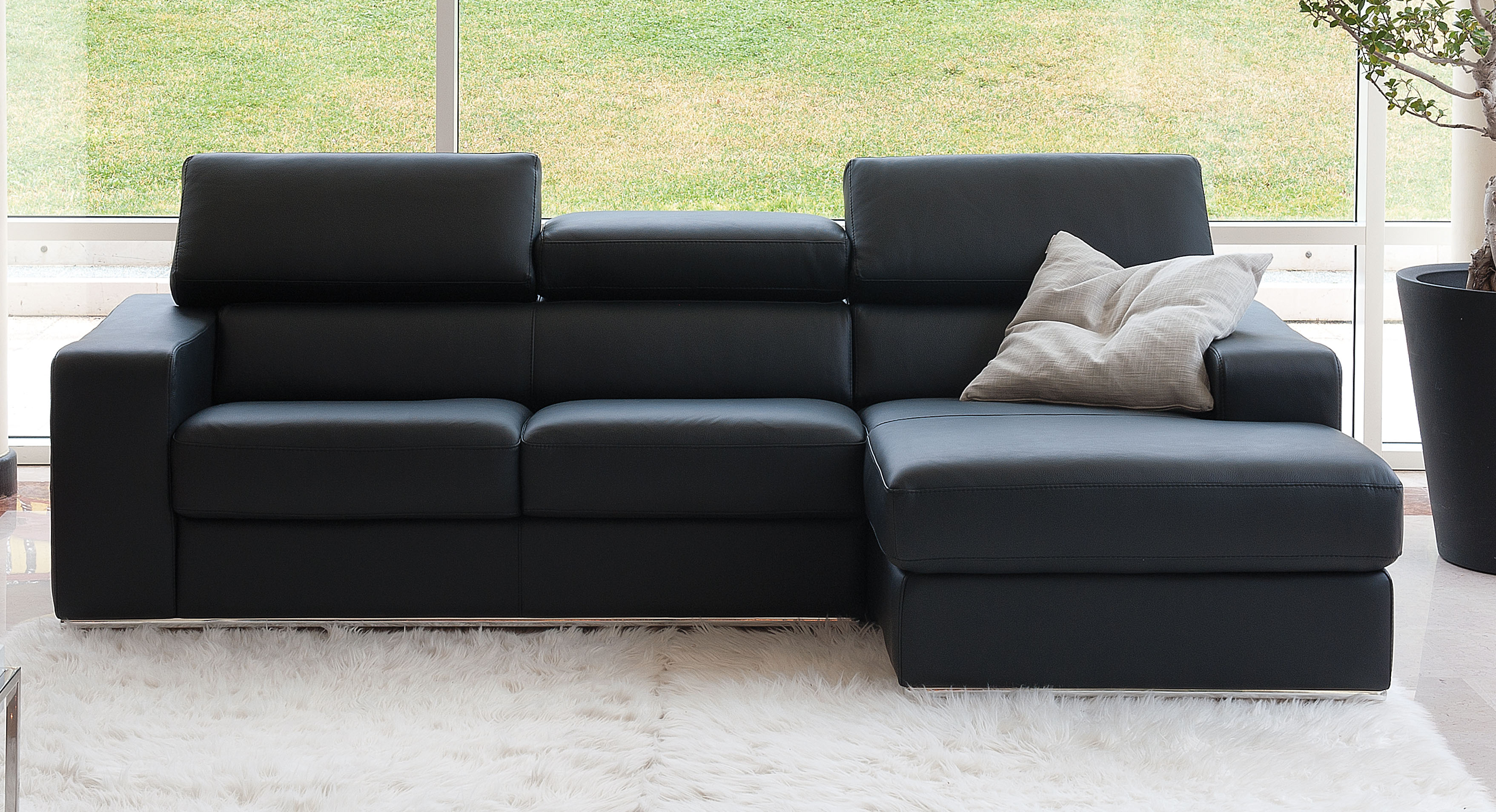 Advanced Adjustable Covered in All Leather Sectional with Pillows - Click Image to Close