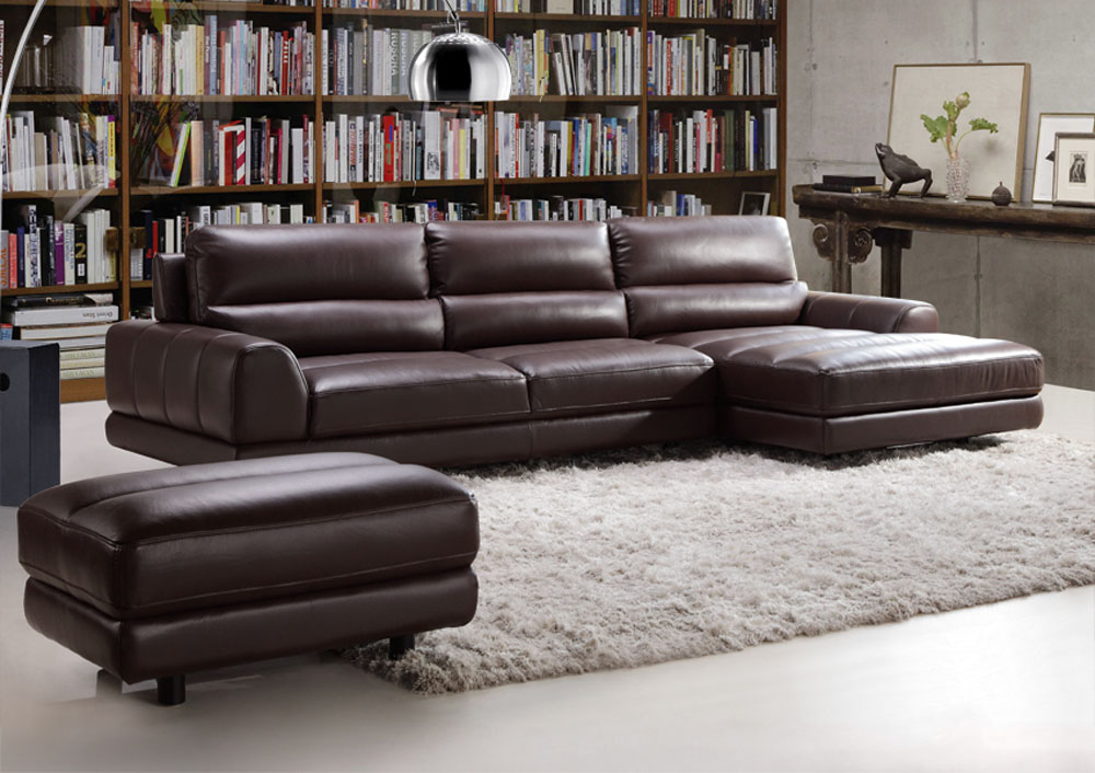 Dark Brown Italian Leather Movable Backs Sectional Moroni Olympia 