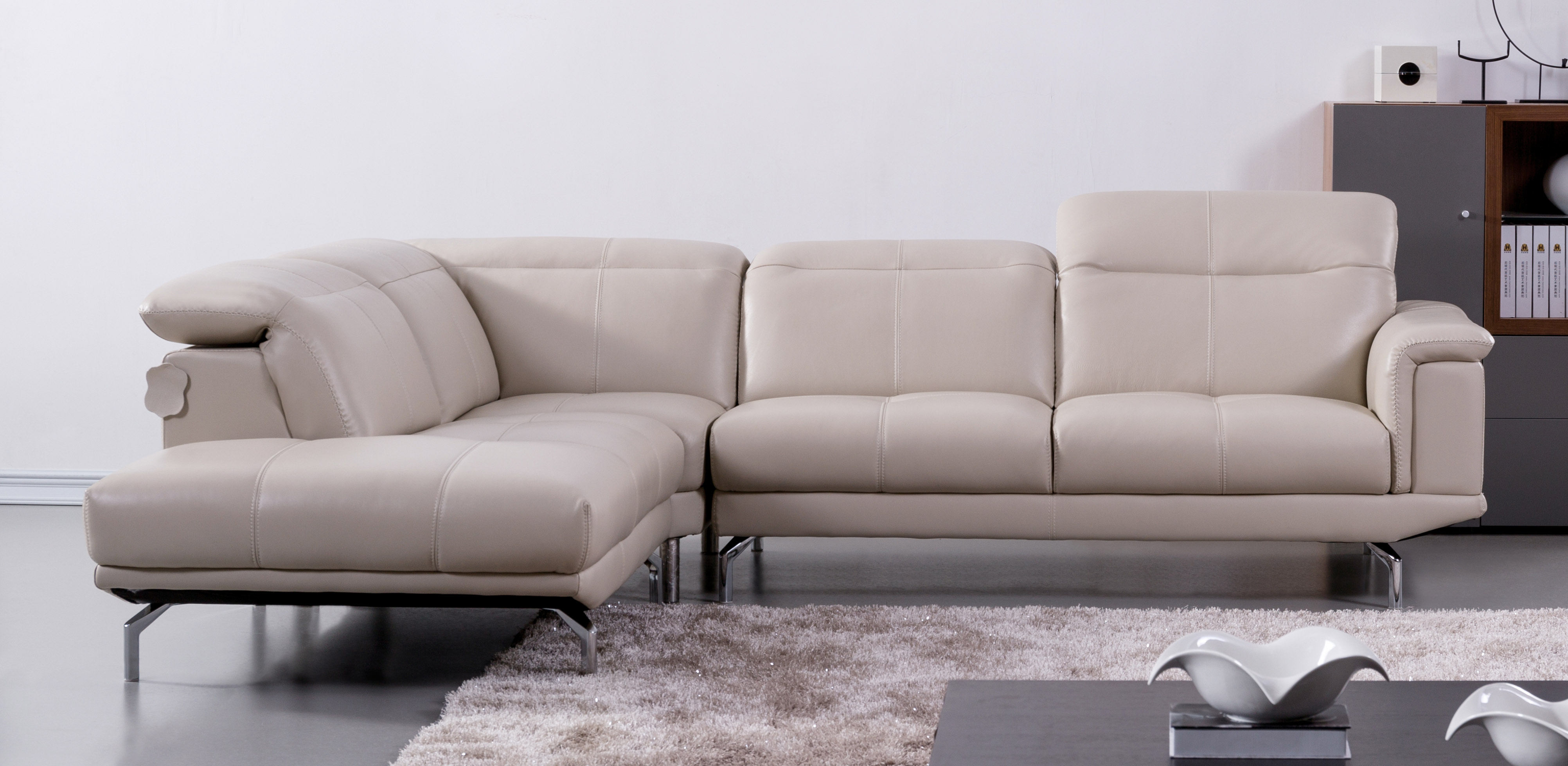 Elegant Beige Leather Sectional Sofa with Soft Appearance - Click Image to Close
