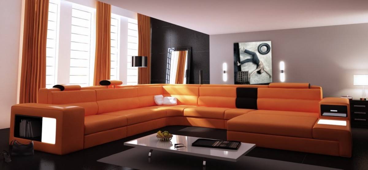 Extra Large Contemporary Sectional Sofa in Copper with End Table - Click Image to Close