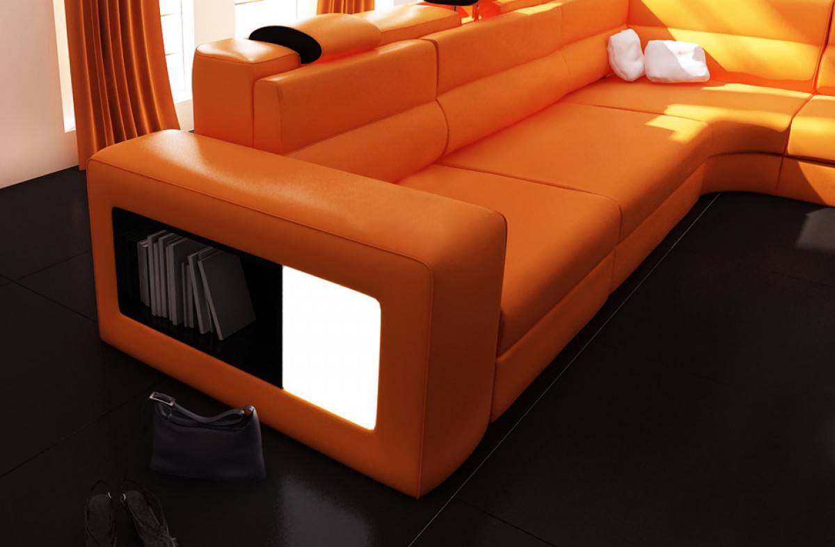 Extra Large Contemporary Sectional Sofa in Copper with End Table - Click Image to Close