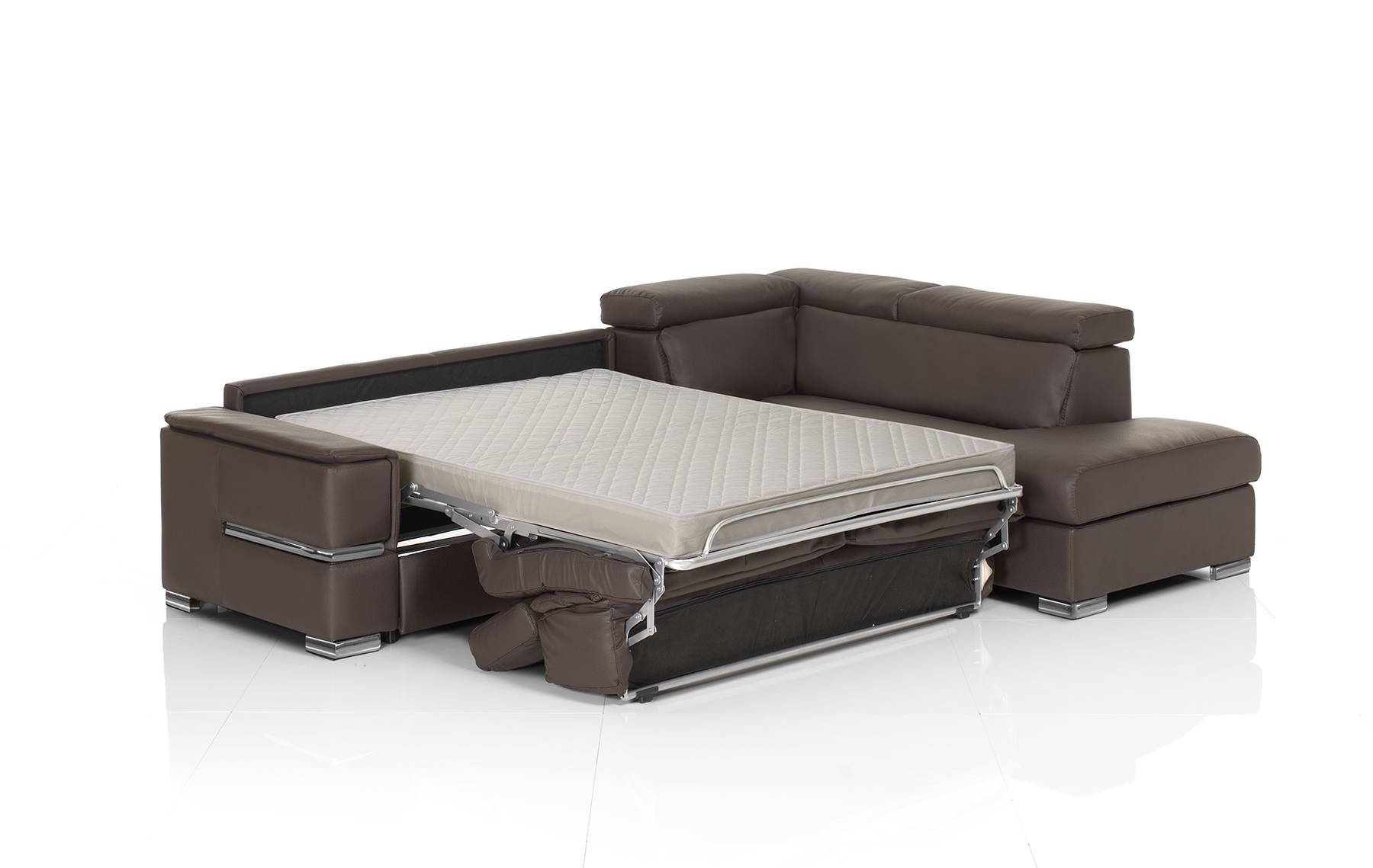 Brown Leather Sectional Sofa with Fold Out Sleeper