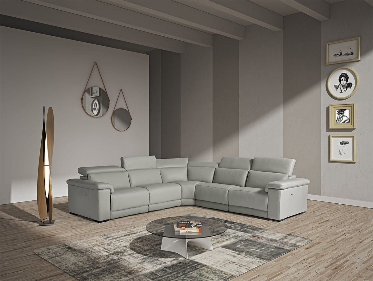 Contemporary Top-Grain Leather Sectional - Click Image to Close