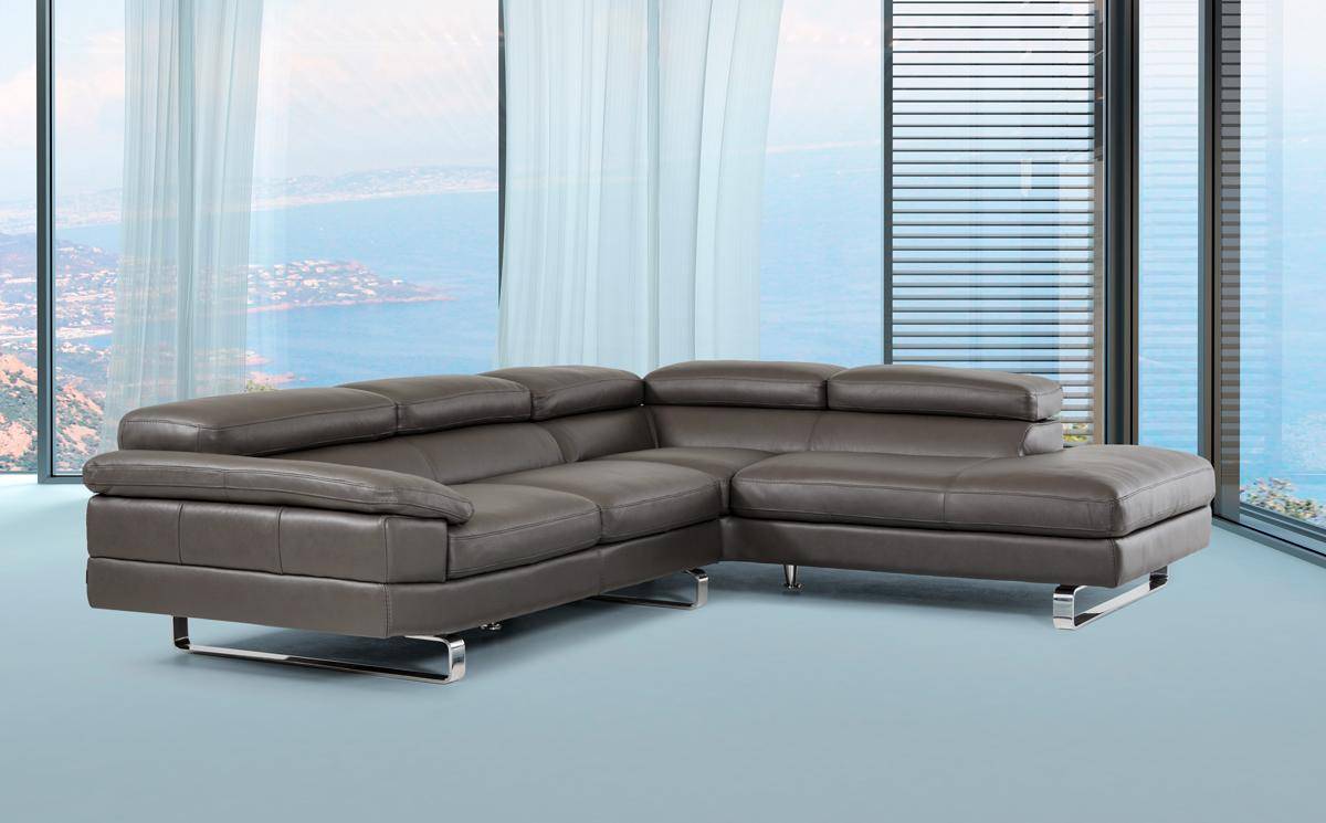 grey top grain leather sectional sofa