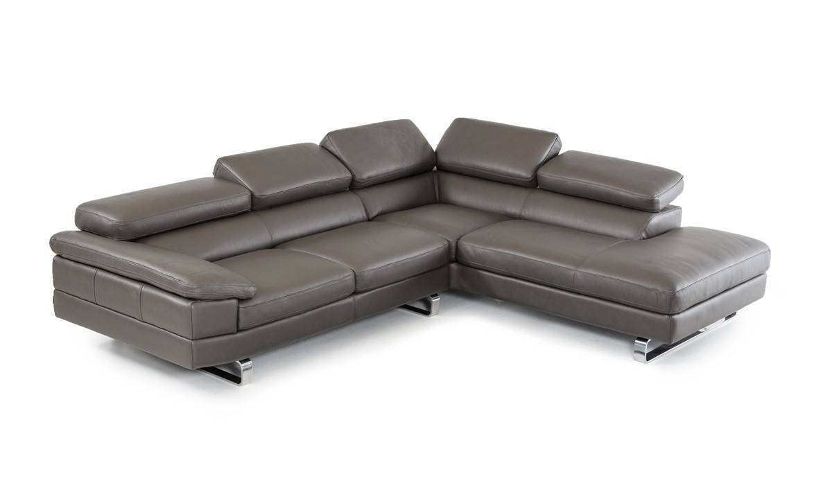 Dark Grey Top Grain Leather Sectional Sofa with Motion Headrest Made in Italy - Click Image to Close