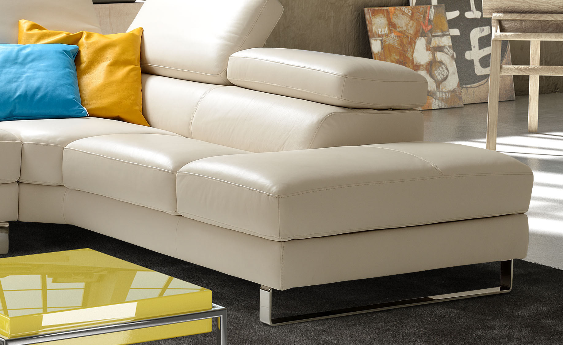 Sophisticated Modern Leather L-shape Sectional - Click Image to Close