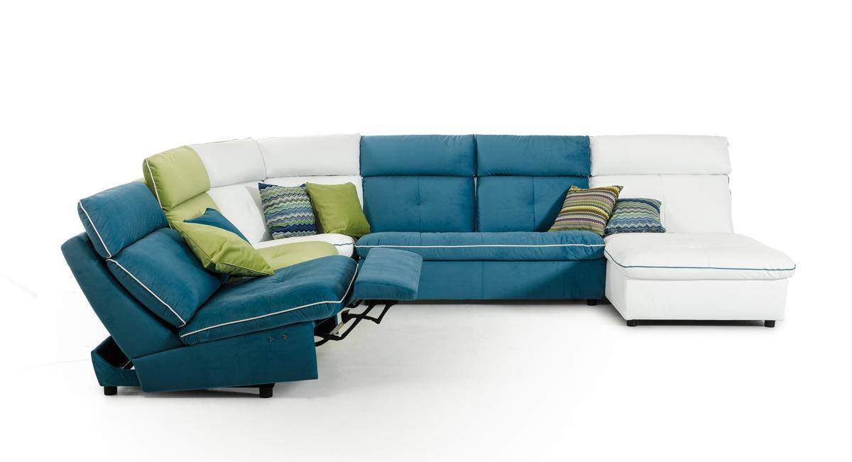 Multi Color Italian Contemporary Leather and Fabric Sectional Sofa - Click Image to Close