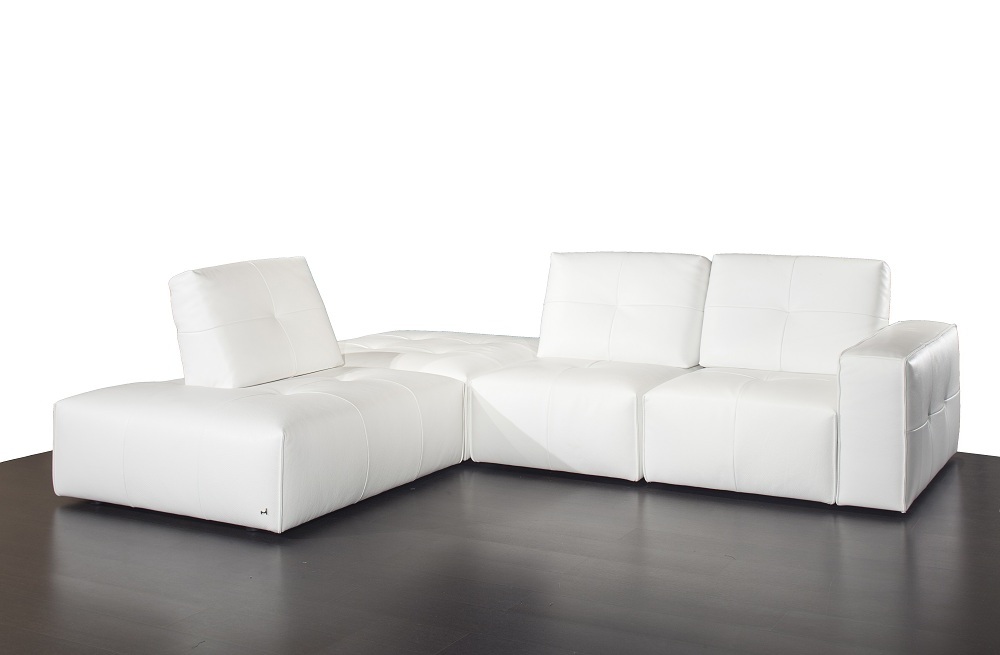 Advanced Adjustable Tufted Top Grain Leather Sectional in White - Click Image to Close