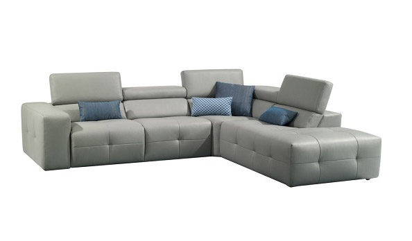 Grey Italian Leather Tufted Sectional with Recliner Mechanism - Click Image to Close
