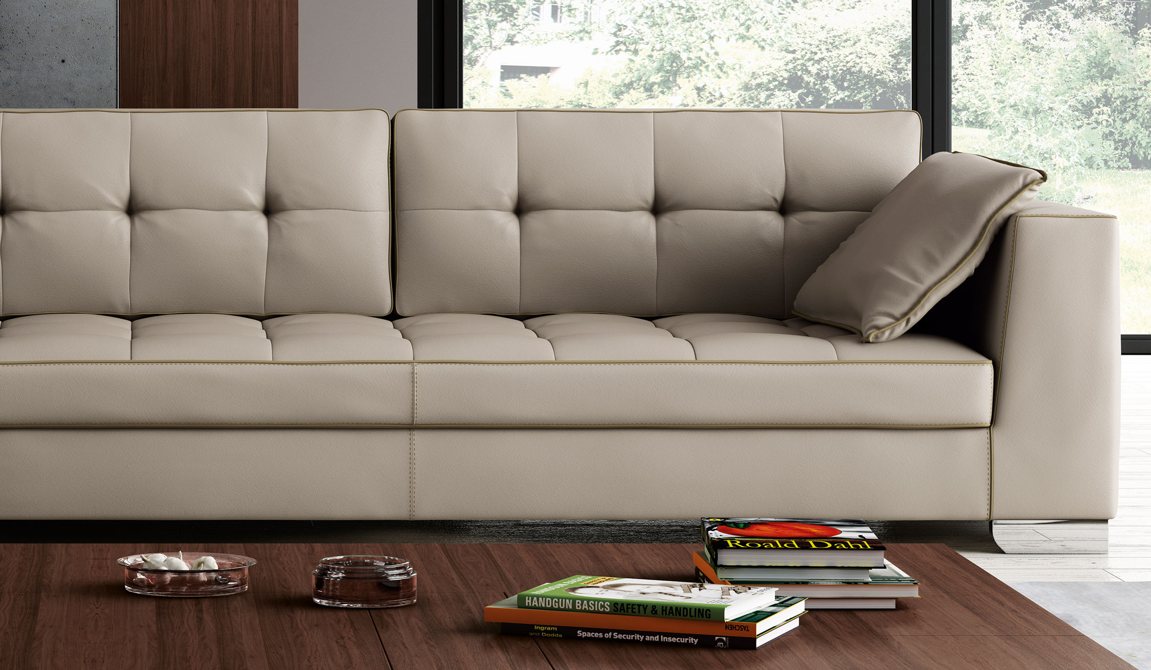 Luxury Tufted Designer All Leather Sectional - Click Image to Close