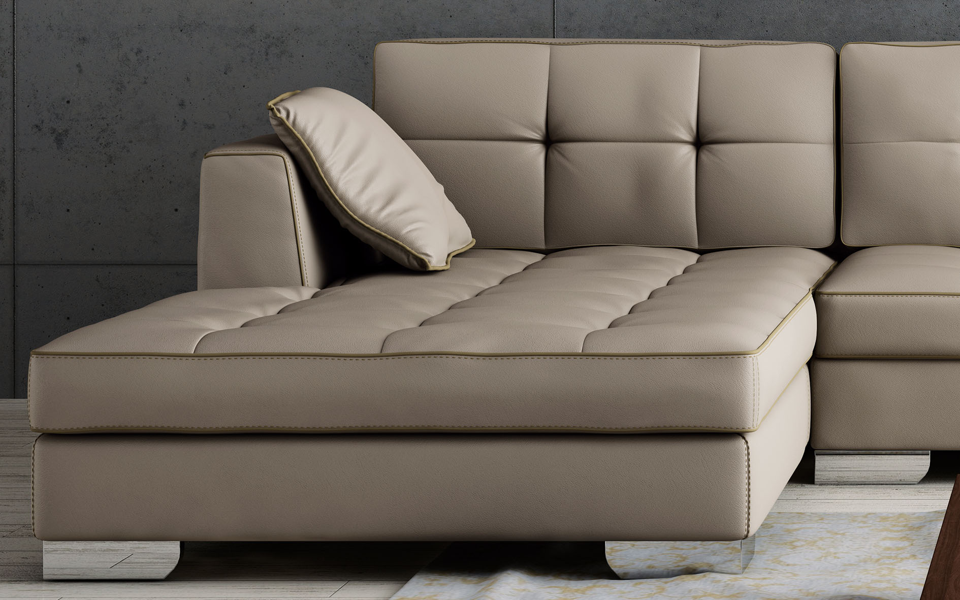 Luxury Tufted Designer All Leather Sectional - Click Image to Close