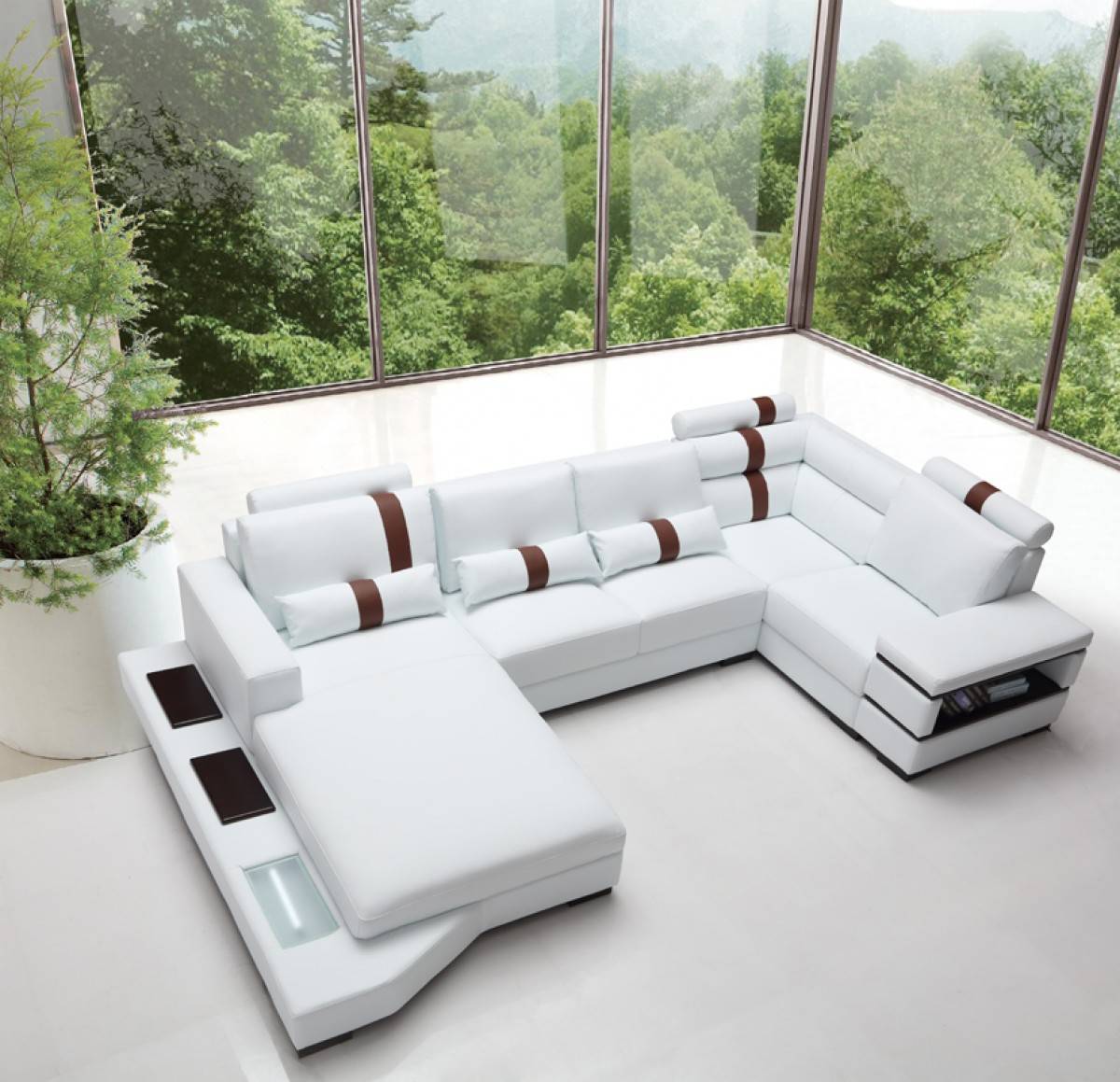 Graceful All Real Leather Sectional with Pillows - Click Image to Close