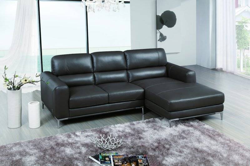 Bone Colored Top Grain Leather Sectional Sofa with Chrome ...