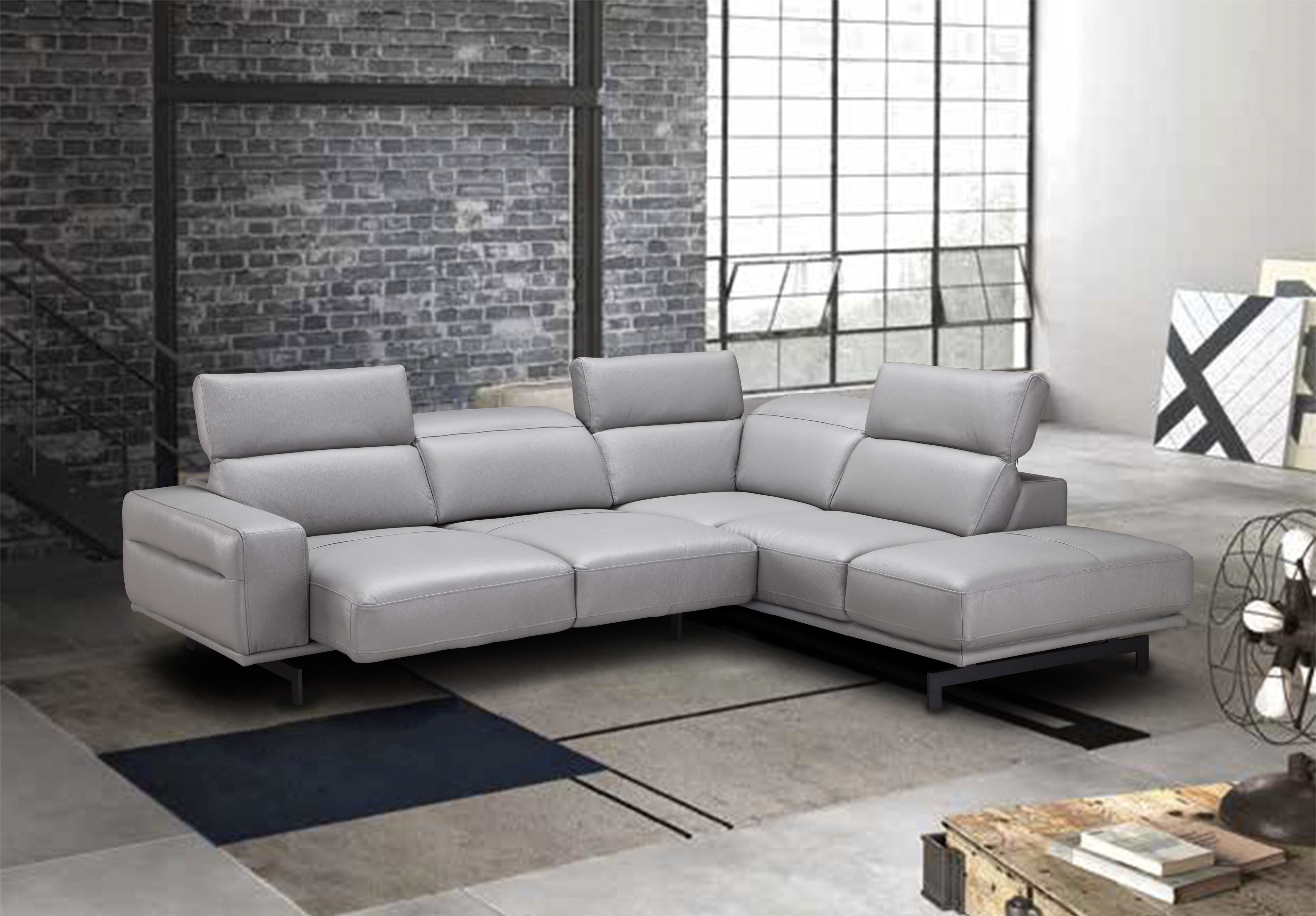 Light Grey All Italian Leather Sectional With Sliding Deep Seats Jn Davenport 