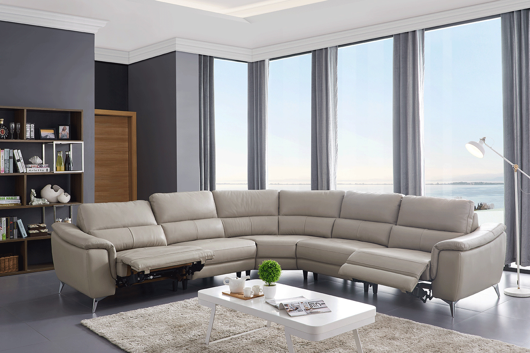 Stylish Leather Sectional with Chaise - Click Image to Close