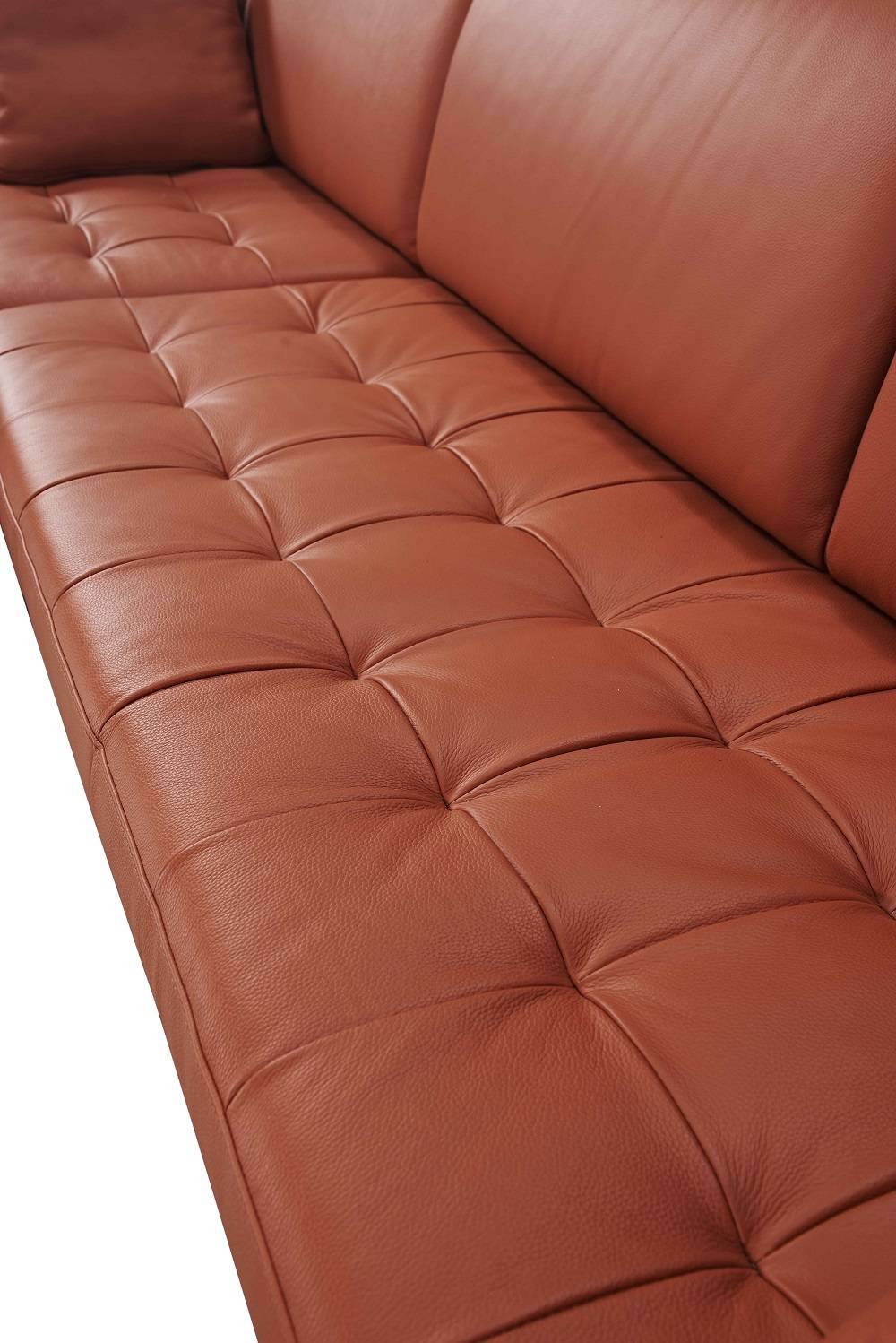 Pumpkin Italian Leather Sectional Sofa with Throw Pillows - Click Image to Close