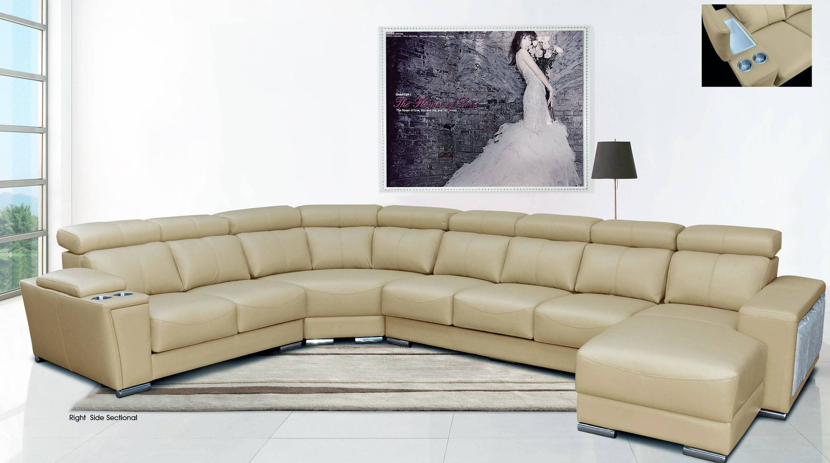 Cream Italian Leather Extra Large Sectional with Cup ...