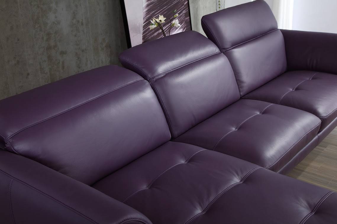 Top Grain Purple or Off White Sectional Sofa Tufted Seats - Click Image to Close